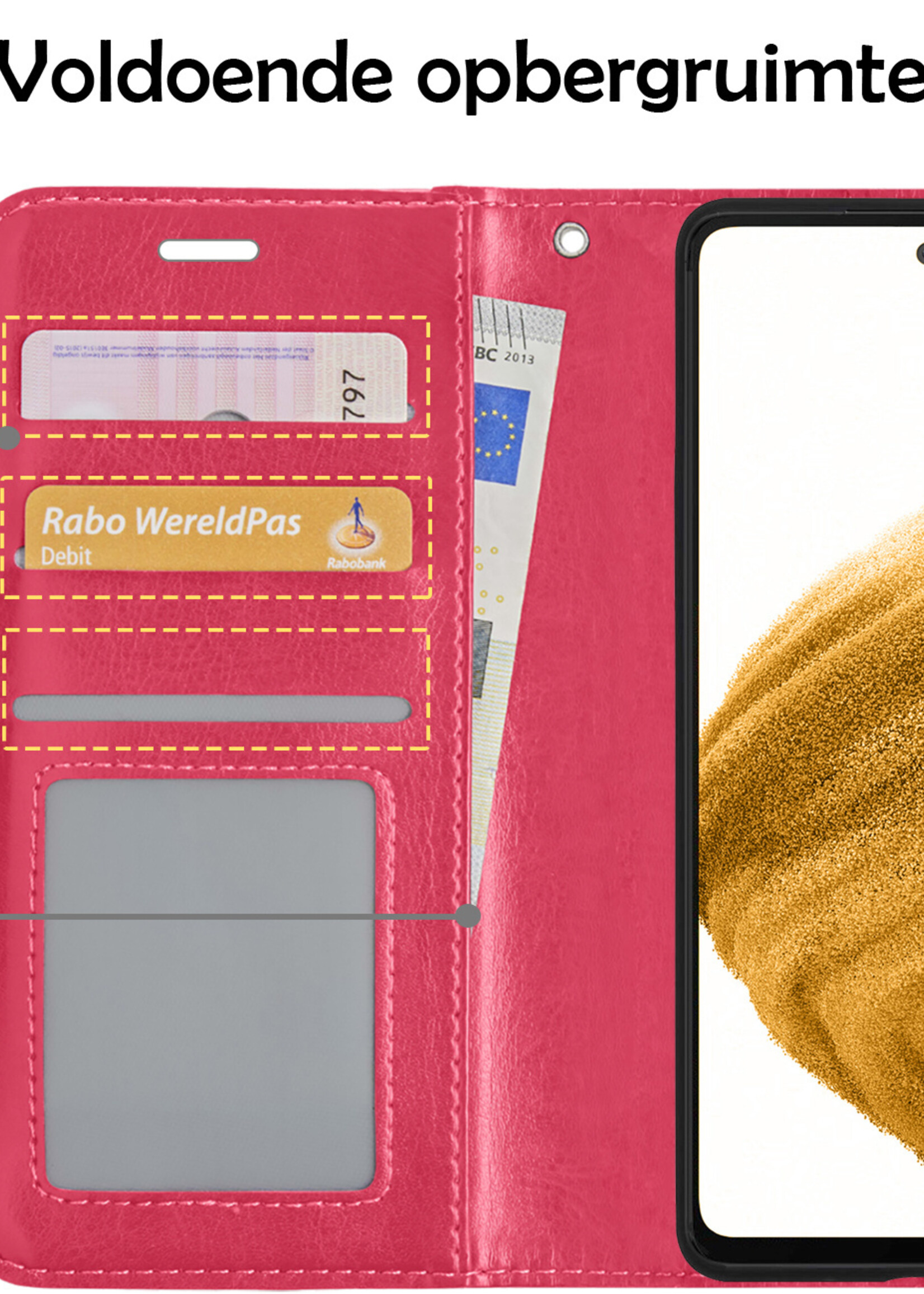 LUQ Hoesje Geschikt voor Samsung A53 Hoesje Book Case Hoes Wallet Cover - Hoes Geschikt voor Samsung Galaxy A53 Hoesje Bookcase Hoes - Donkerroze