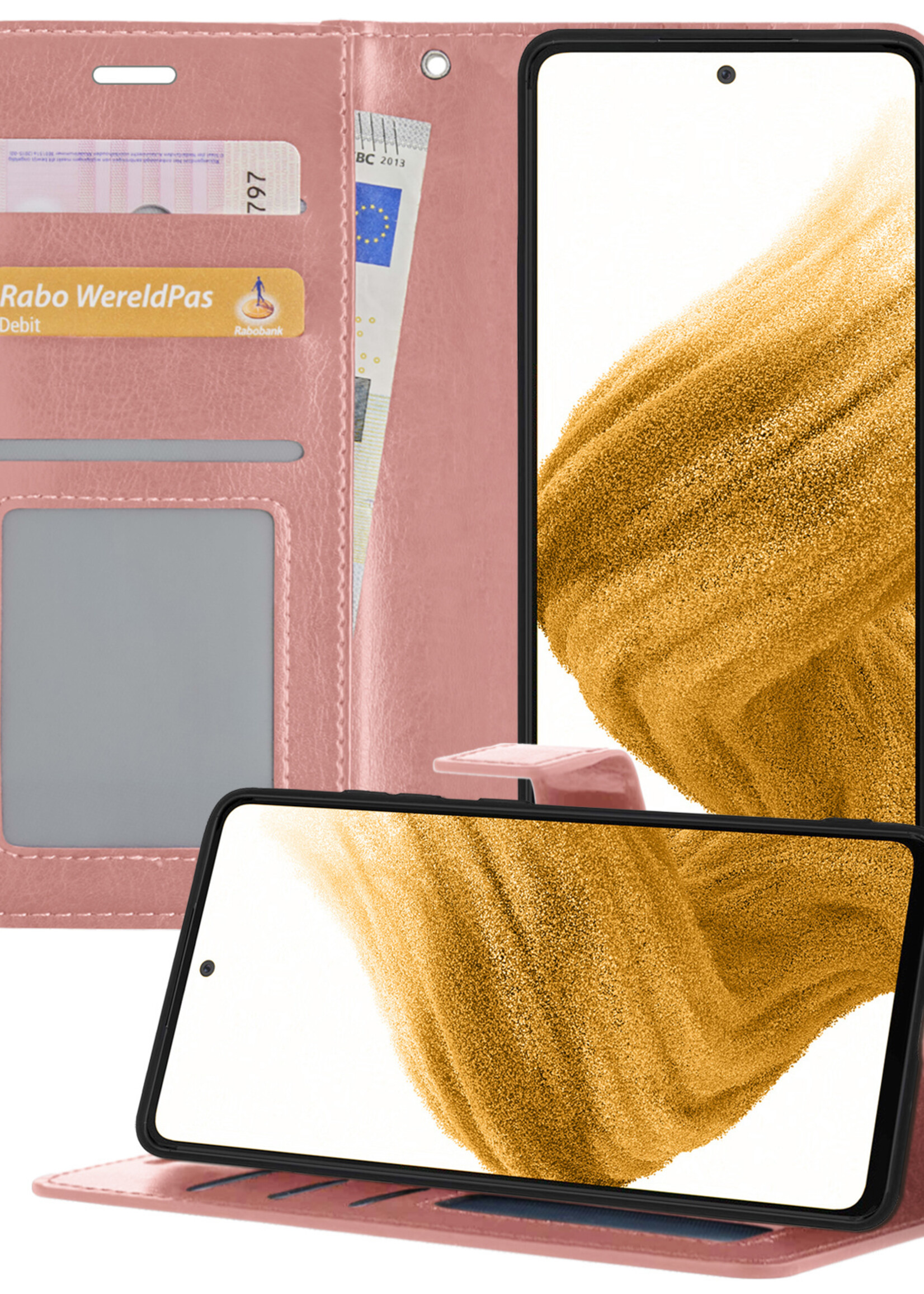 LUQ Hoesje Geschikt voor Samsung A53 Hoesje Book Case Hoes Wallet Cover - Hoes Geschikt voor Samsung Galaxy A53 Hoesje Bookcase Hoes - Rosé goud