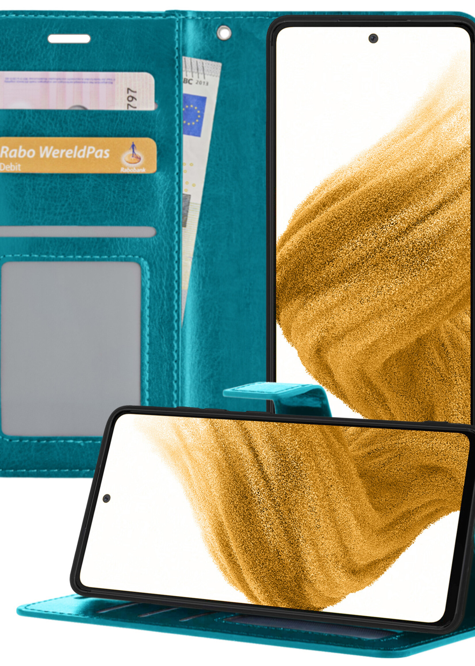 LUQ Hoesje Geschikt voor Samsung A53 Hoesje Book Case Hoes Wallet Cover - Hoes Geschikt voor Samsung Galaxy A53 Hoesje Bookcase Hoes - Turquoise