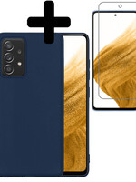 LUQ Samsung Galaxy A53 Hoesje Siliconen Met Screenprotector - Donkerblauw