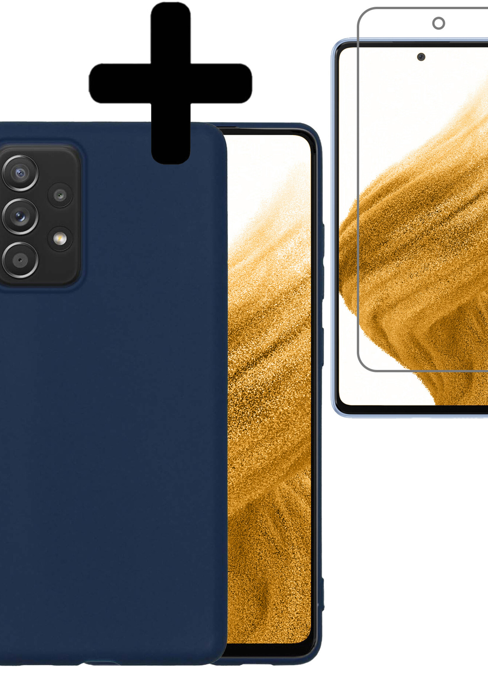 LUQ Hoesje Geschikt voor Samsung A53 Hoesje Siliconen Case Met Screenprotector - Hoes Geschikt voor Samsung Galaxy A53 Hoes Siliconen - Donkerblauw