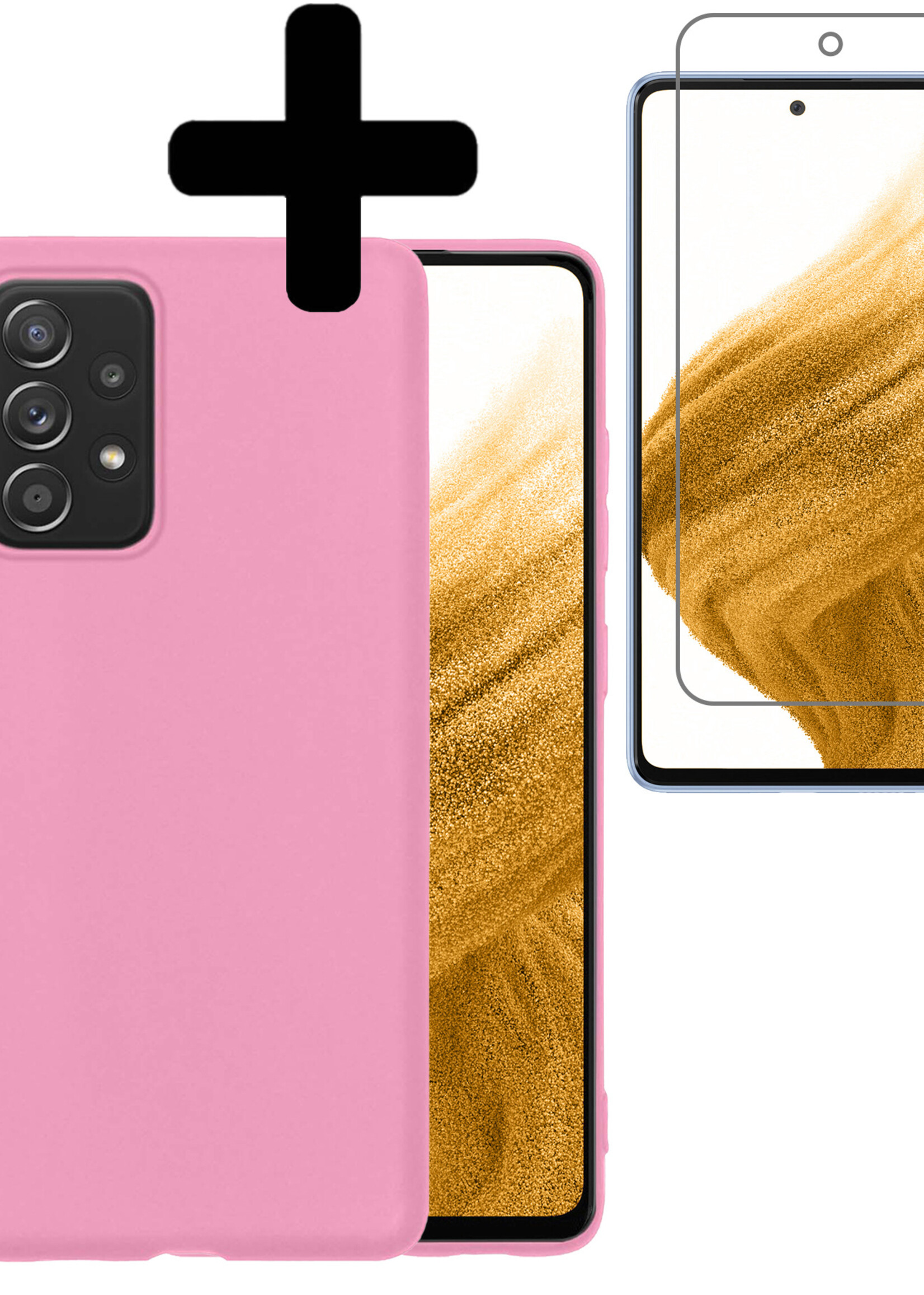 LUQ Hoesje Geschikt voor Samsung A53 Hoesje Siliconen Case Met Screenprotector - Hoes Geschikt voor Samsung Galaxy A53 Hoes Siliconen - Lichtroze