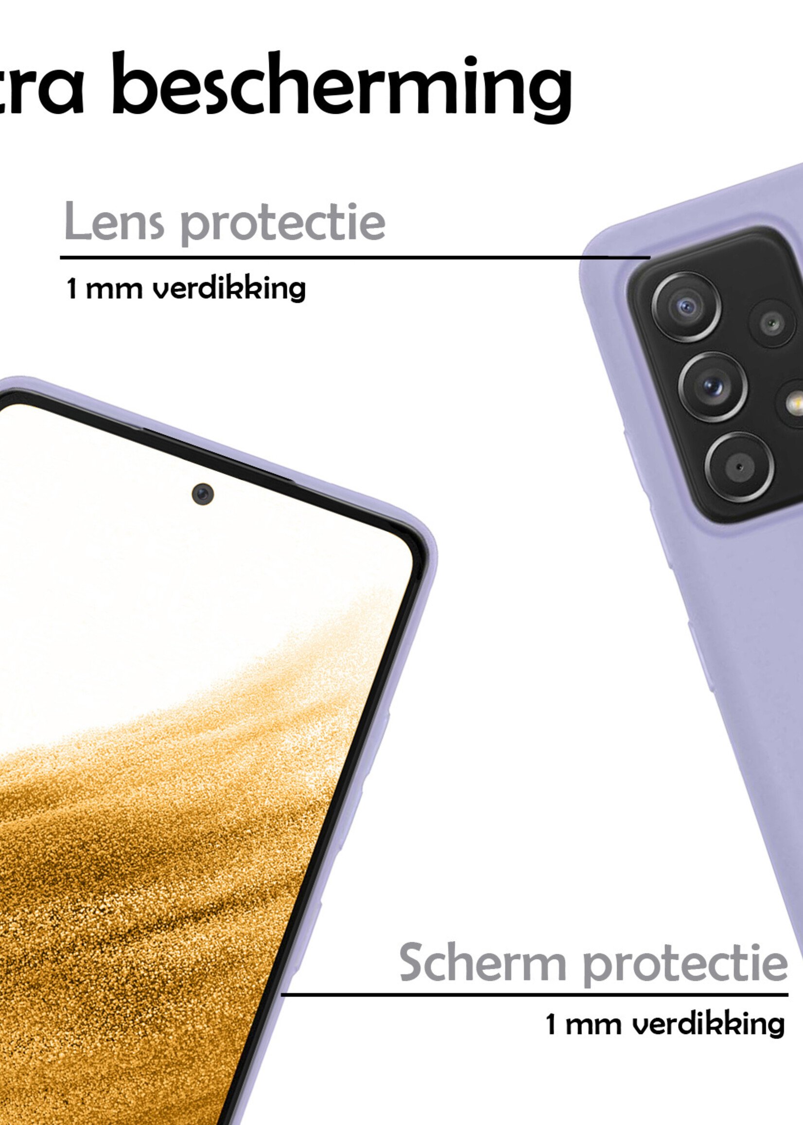 LUQ Hoesje Geschikt voor Samsung A53 Hoesje Siliconen Case Met Screenprotector - Hoes Geschikt voor Samsung Galaxy A53 Hoes Siliconen - Lila