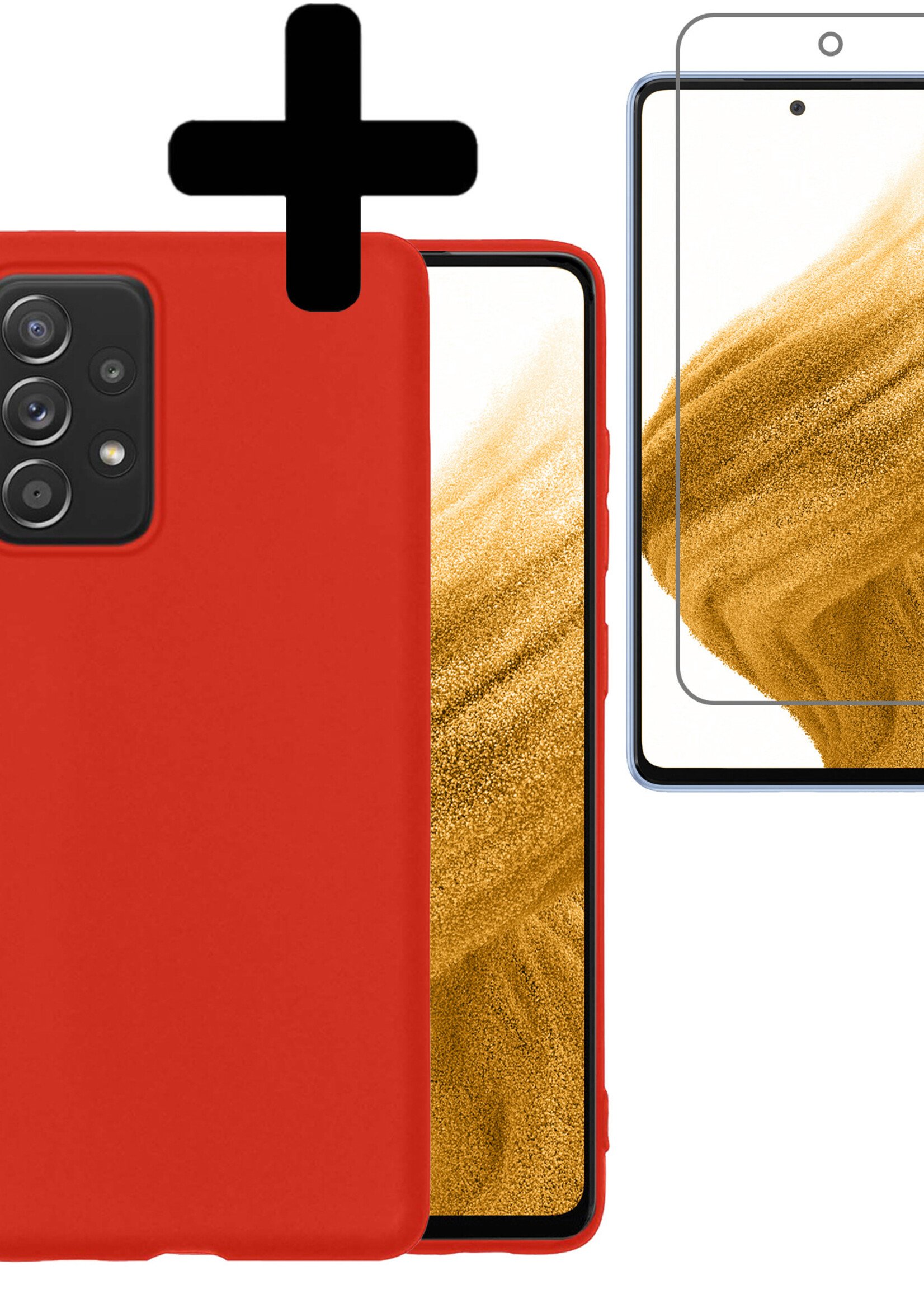 LUQ Hoesje Geschikt voor Samsung A53 Hoesje Siliconen Case Met Screenprotector - Hoes Geschikt voor Samsung Galaxy A53 Hoes Siliconen - Rood