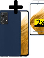 LUQ LUQ Samsung Galaxy A53 Hoesje Siliconen Met 2x Screenprotector - Donkerblauw