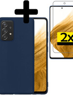 LUQ Samsung Galaxy A53 Hoesje Siliconen Met 2x Screenprotector - Donkerblauw