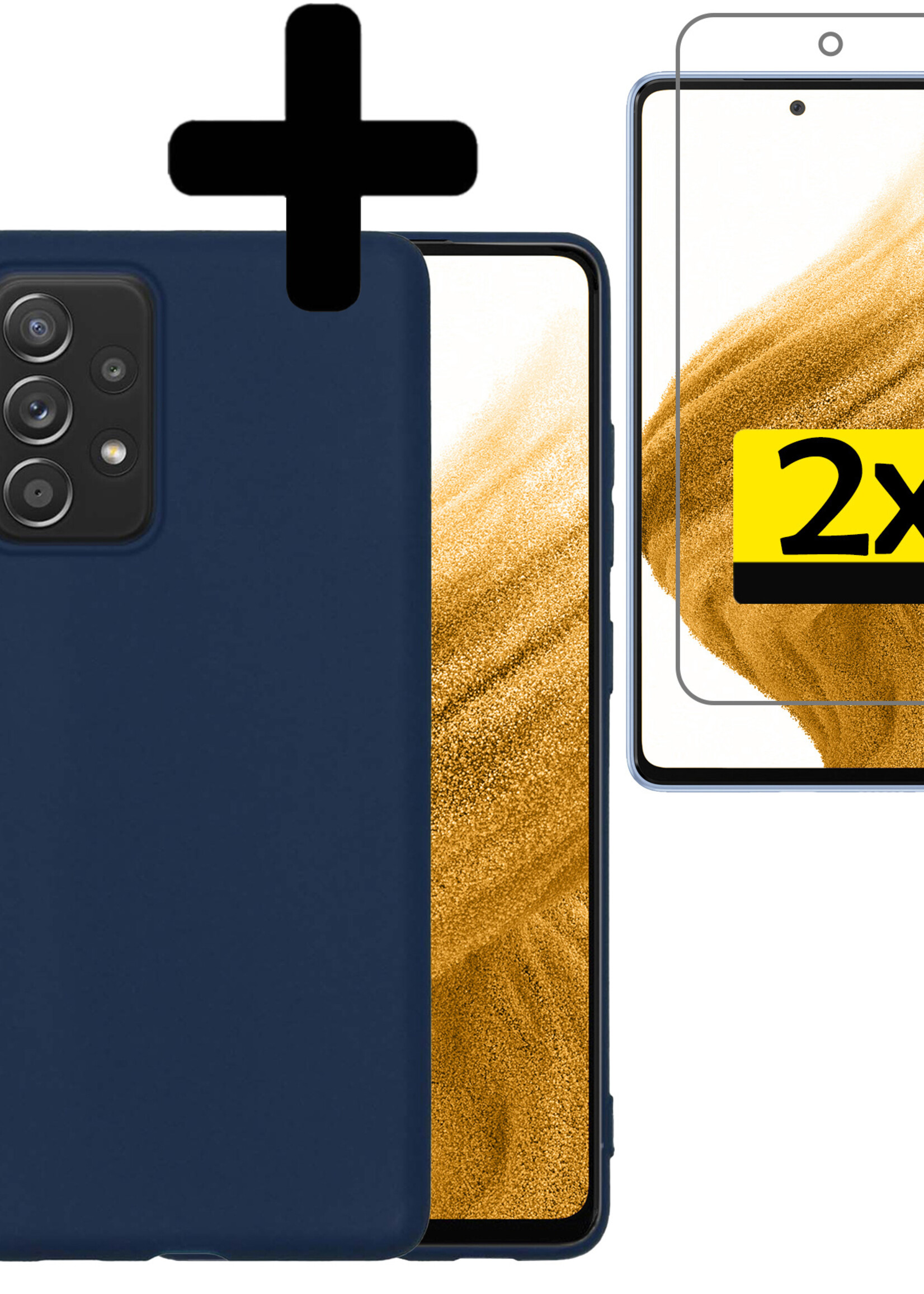 Hoesje Geschikt voor Samsung A53 Hoesje Siliconen Case Met 2x Screenprotector - Hoes Geschikt voor Samsung Galaxy A53 Hoes Siliconen - Donkerblauw