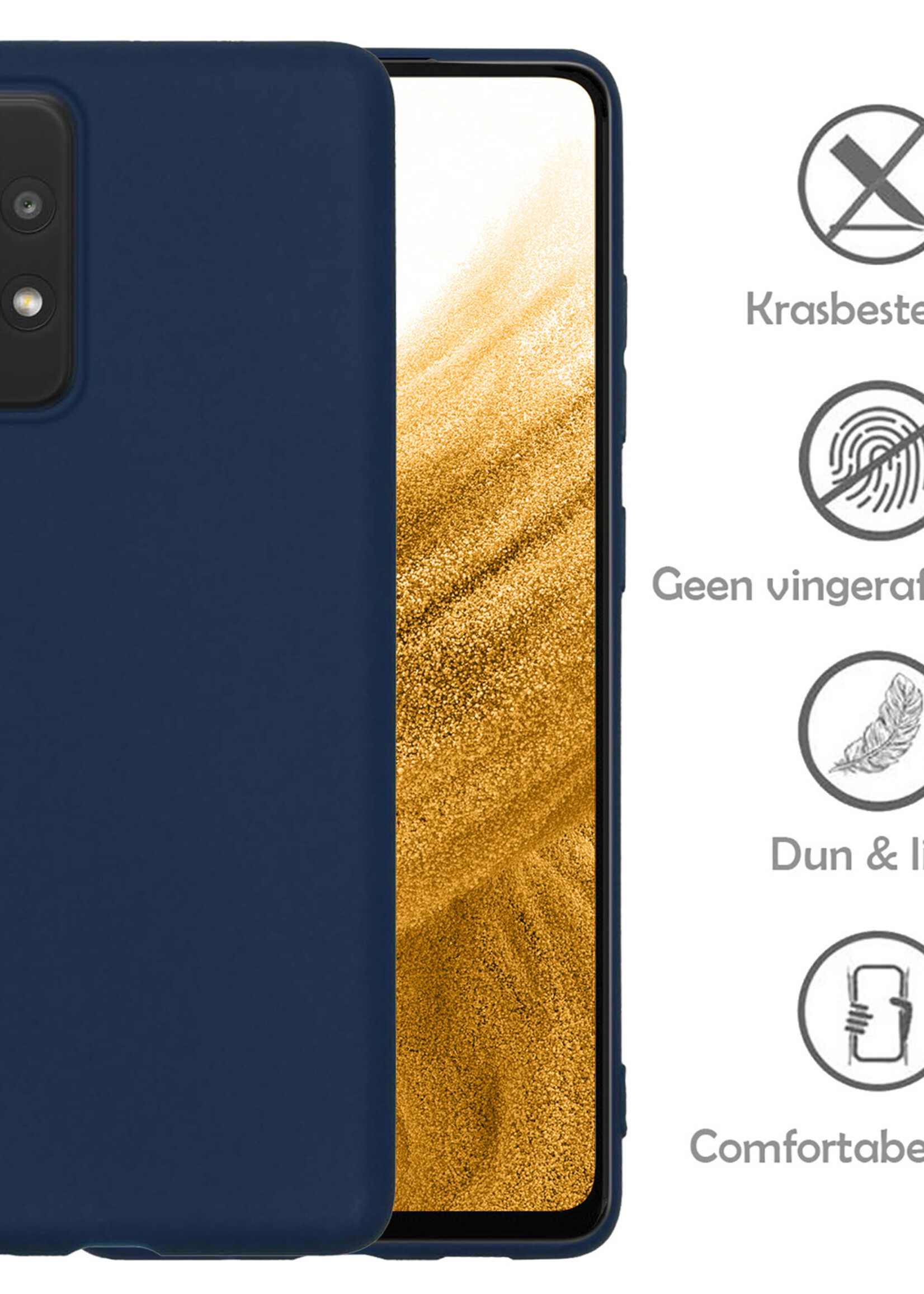 Hoesje Geschikt voor Samsung A53 Hoesje Siliconen Case Met 2x Screenprotector - Hoes Geschikt voor Samsung Galaxy A53 Hoes Siliconen - Donkerblauw