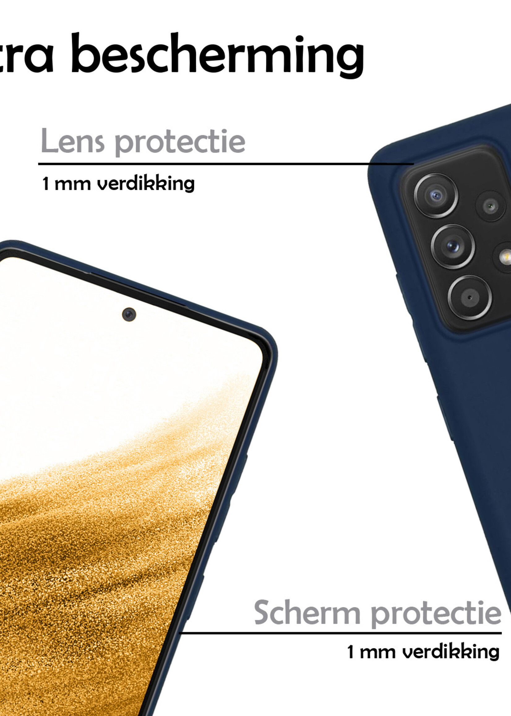 Hoesje Geschikt voor Samsung A53 Hoesje Siliconen Case Met 2x Screenprotector - Hoes Geschikt voor Samsung Galaxy A53 Hoes Siliconen - Donkerblauw