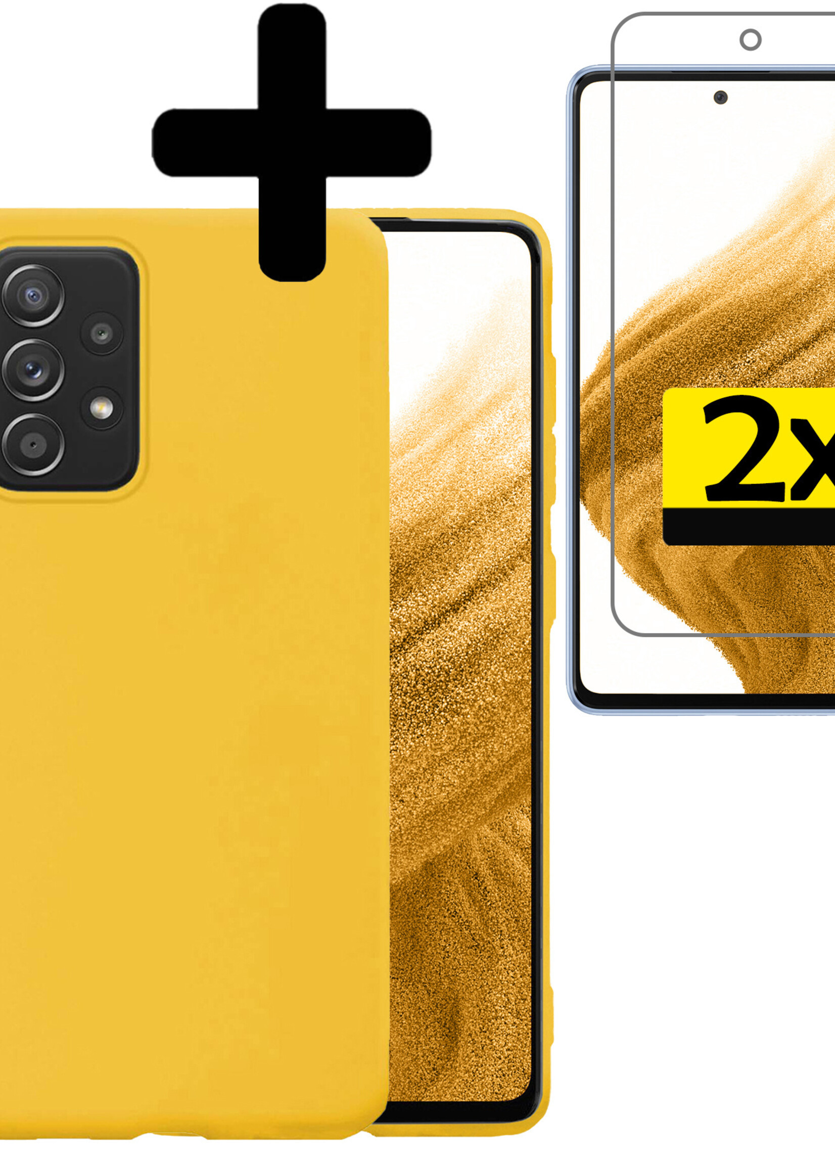 LUQ Hoesje Geschikt voor Samsung A53 Hoesje Siliconen Case Met 2x Screenprotector - Hoes Geschikt voor Samsung Galaxy A53 Hoes Siliconen - Geel