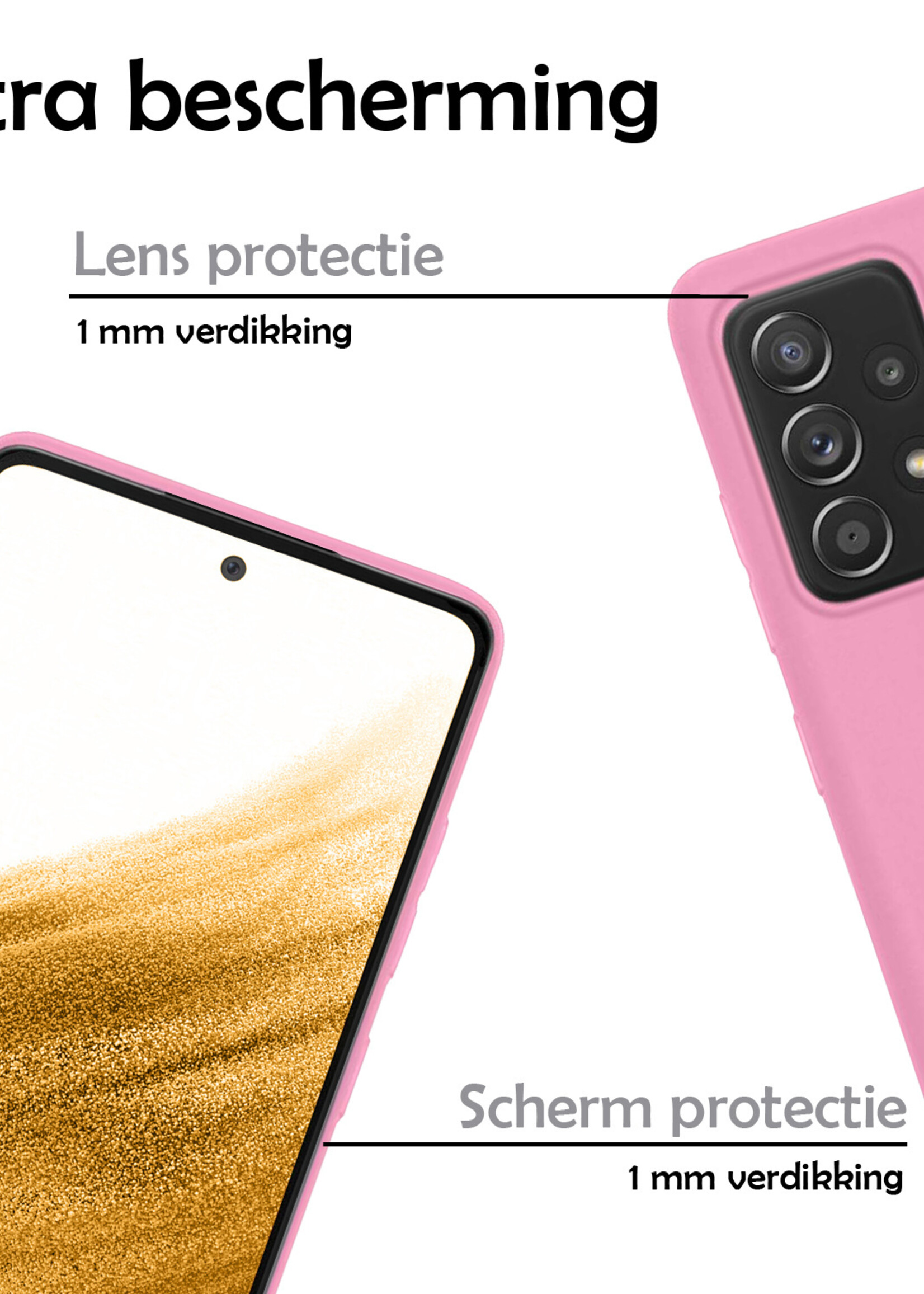 LUQ Hoesje Geschikt voor Samsung A53 Hoesje Siliconen Case Met 2x Screenprotector - Hoes Geschikt voor Samsung Galaxy A53 Hoes Siliconen - Lichtroze