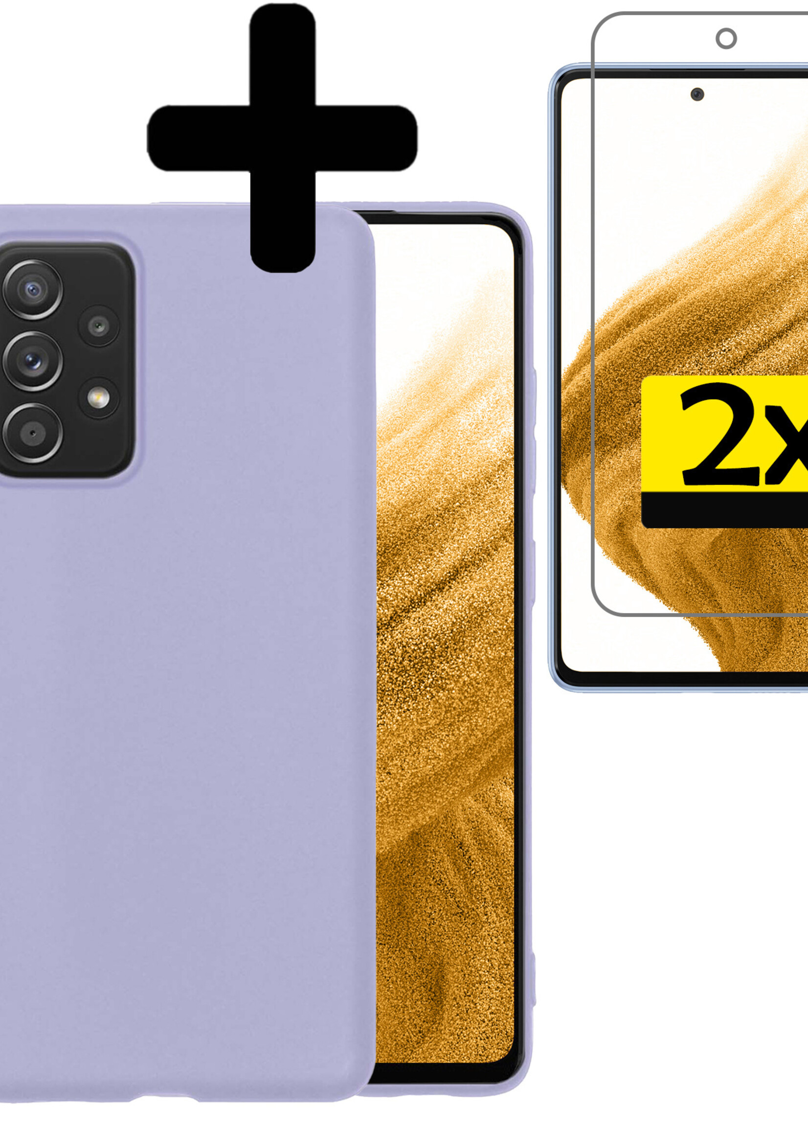 LUQ Hoesje Geschikt voor Samsung A53 Hoesje Siliconen Case Met 2x Screenprotector - Hoes Geschikt voor Samsung Galaxy A53 Hoes Siliconen - Lila