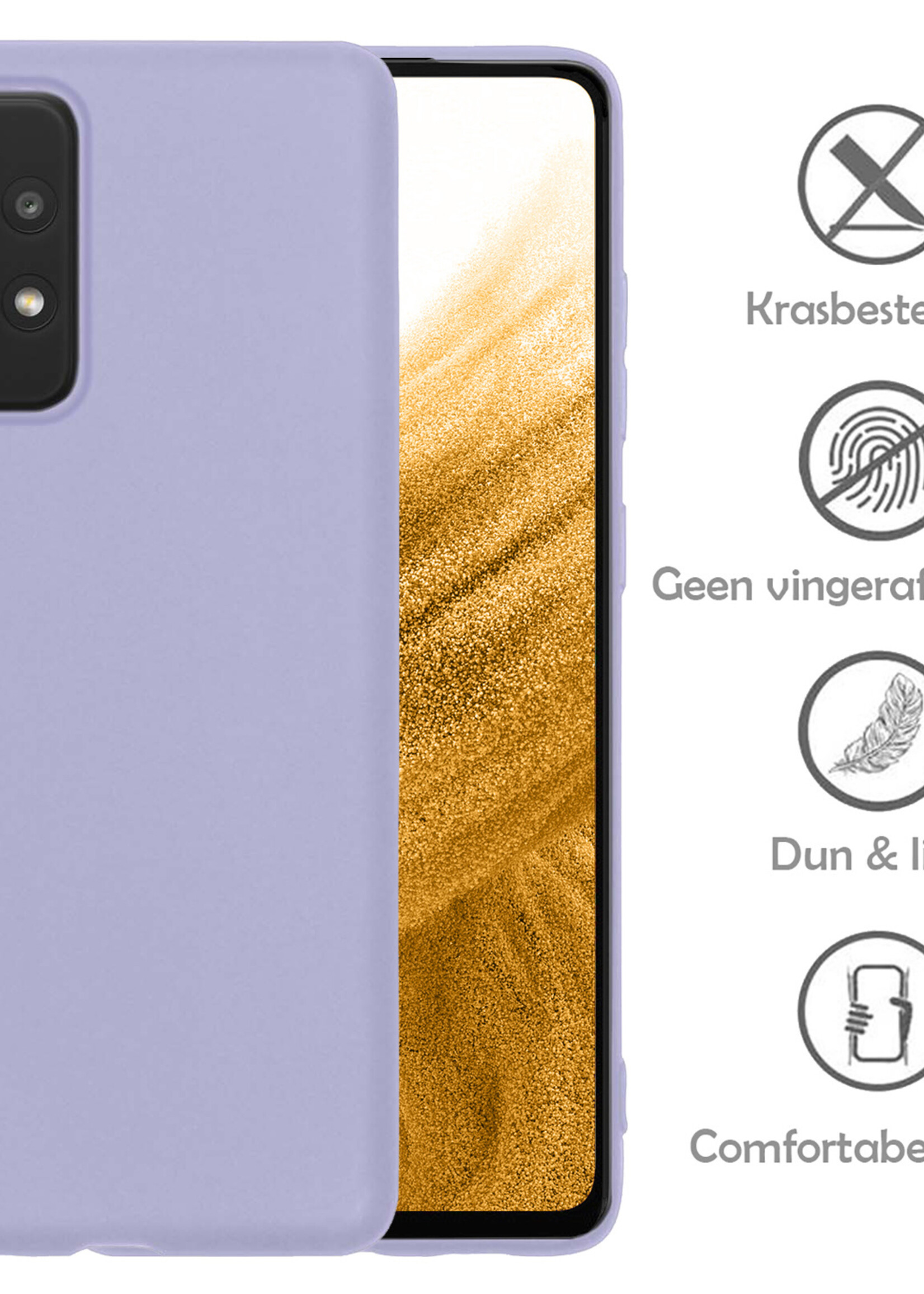 Hoesje Geschikt voor Samsung A53 Hoesje Siliconen Case Met 2x Screenprotector - Hoes Geschikt voor Samsung Galaxy A53 Hoes Siliconen - Lila