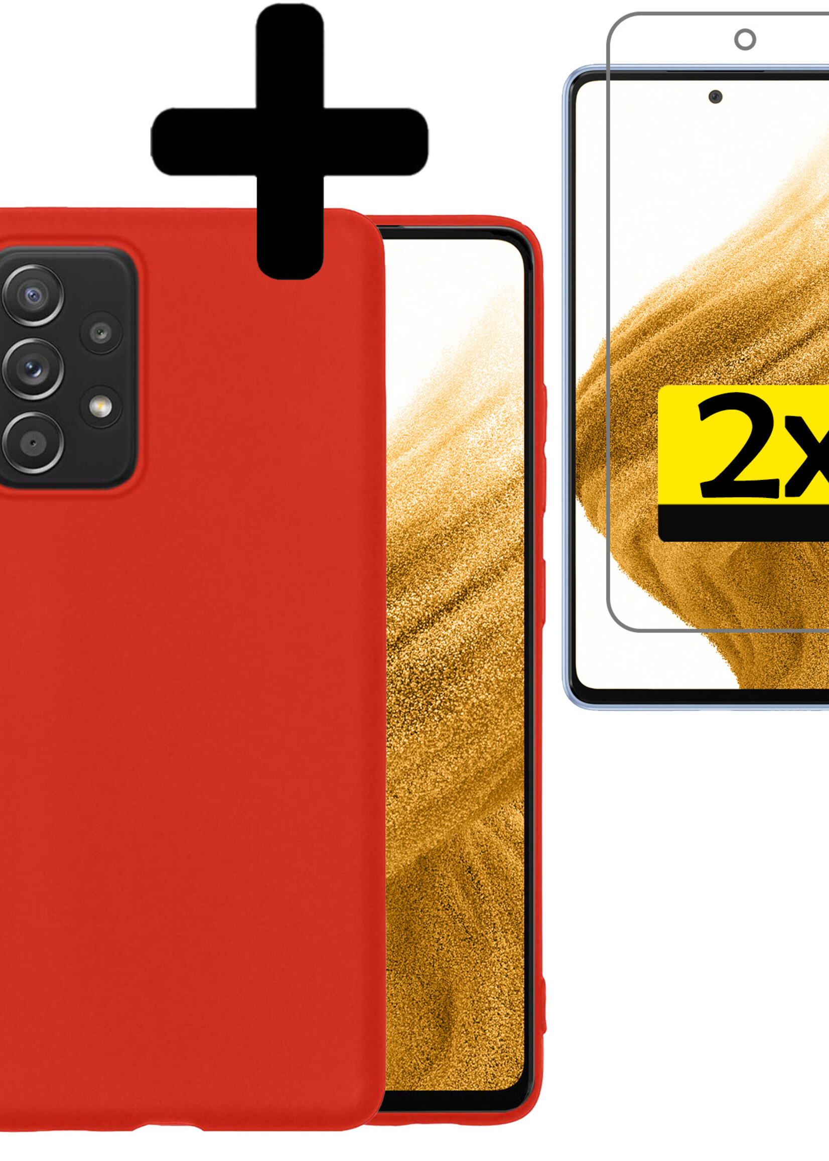 LUQ Hoesje Geschikt voor Samsung A53 Hoesje Siliconen Case Met 2x Screenprotector - Hoes Geschikt voor Samsung Galaxy A53 Hoes Siliconen - Rood