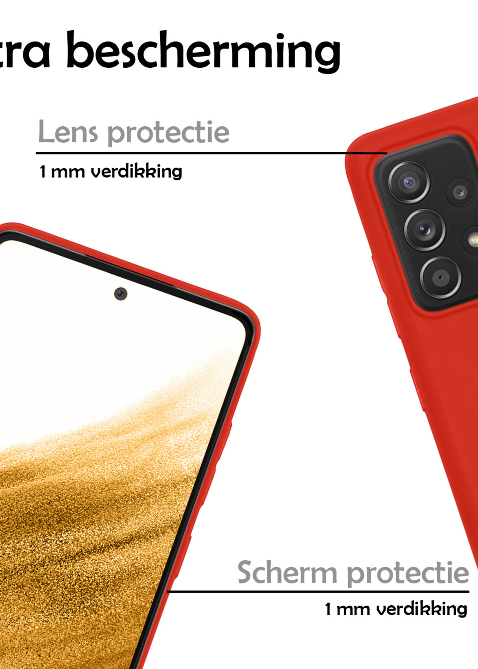 LUQ Hoesje Geschikt voor Samsung A53 Hoesje Siliconen Case Met 2x Screenprotector - Hoes Geschikt voor Samsung Galaxy A53 Hoes Siliconen - Rood