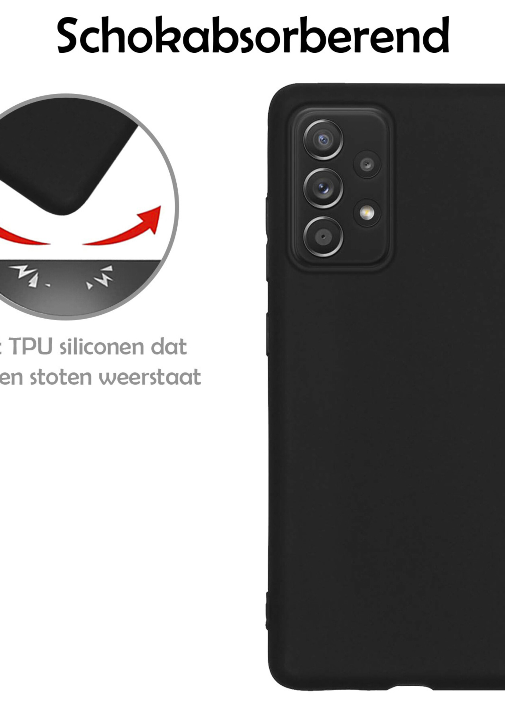 Hoesje Geschikt voor Samsung A53 Hoesje Siliconen Case Met 2x Screenprotector - Hoes Geschikt voor Samsung Galaxy A53 Hoes Siliconen - Zwart