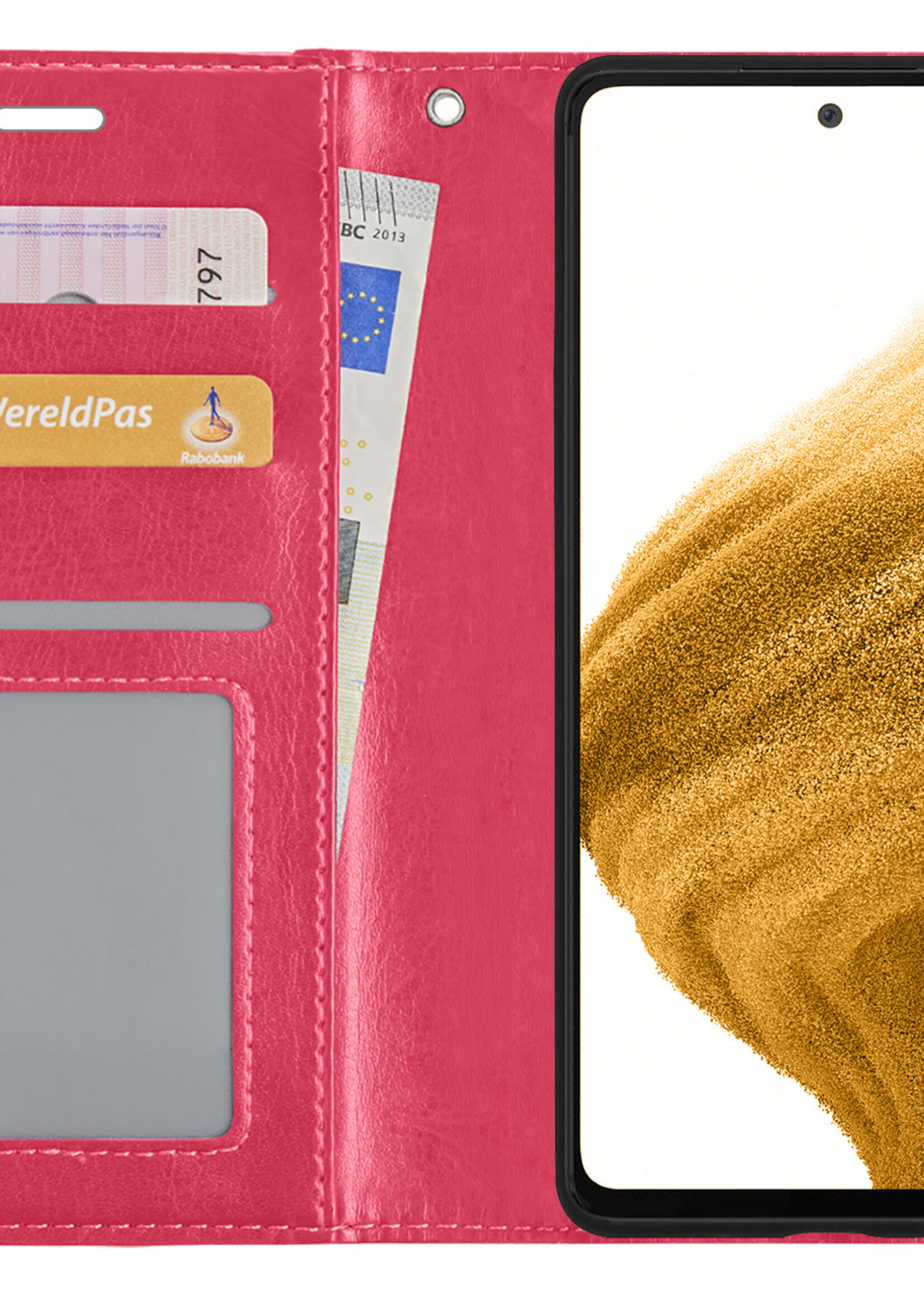 LUQ Hoesje Geschikt voor Samsung A53 Hoesje Book Case Hoes Wallet Cover Met Screenprotector - Hoes Geschikt voor Samsung Galaxy A53 Hoesje Bookcase Hoes - Donkerroze