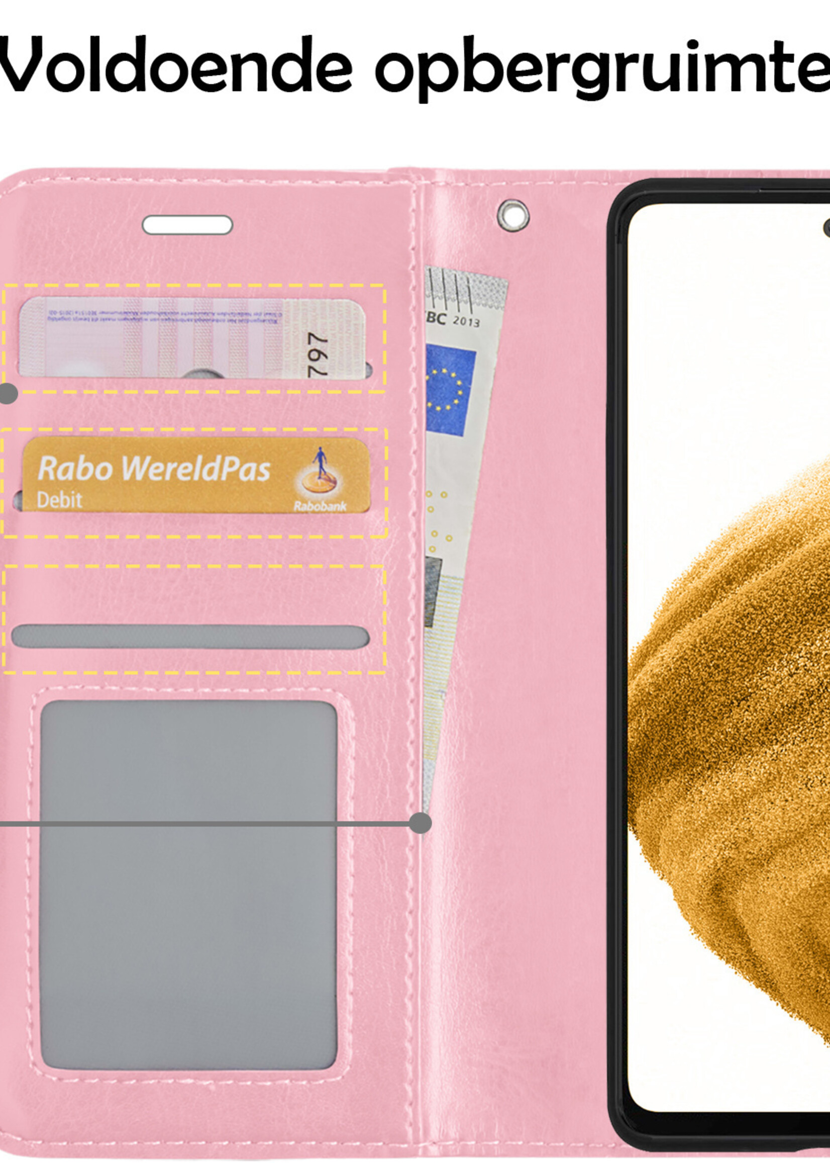 LUQ Hoesje Geschikt voor Samsung A53 Hoesje Book Case Hoes Wallet Cover Met Screenprotector - Hoes Geschikt voor Samsung Galaxy A53 Hoesje Bookcase Hoes - Lichtroze