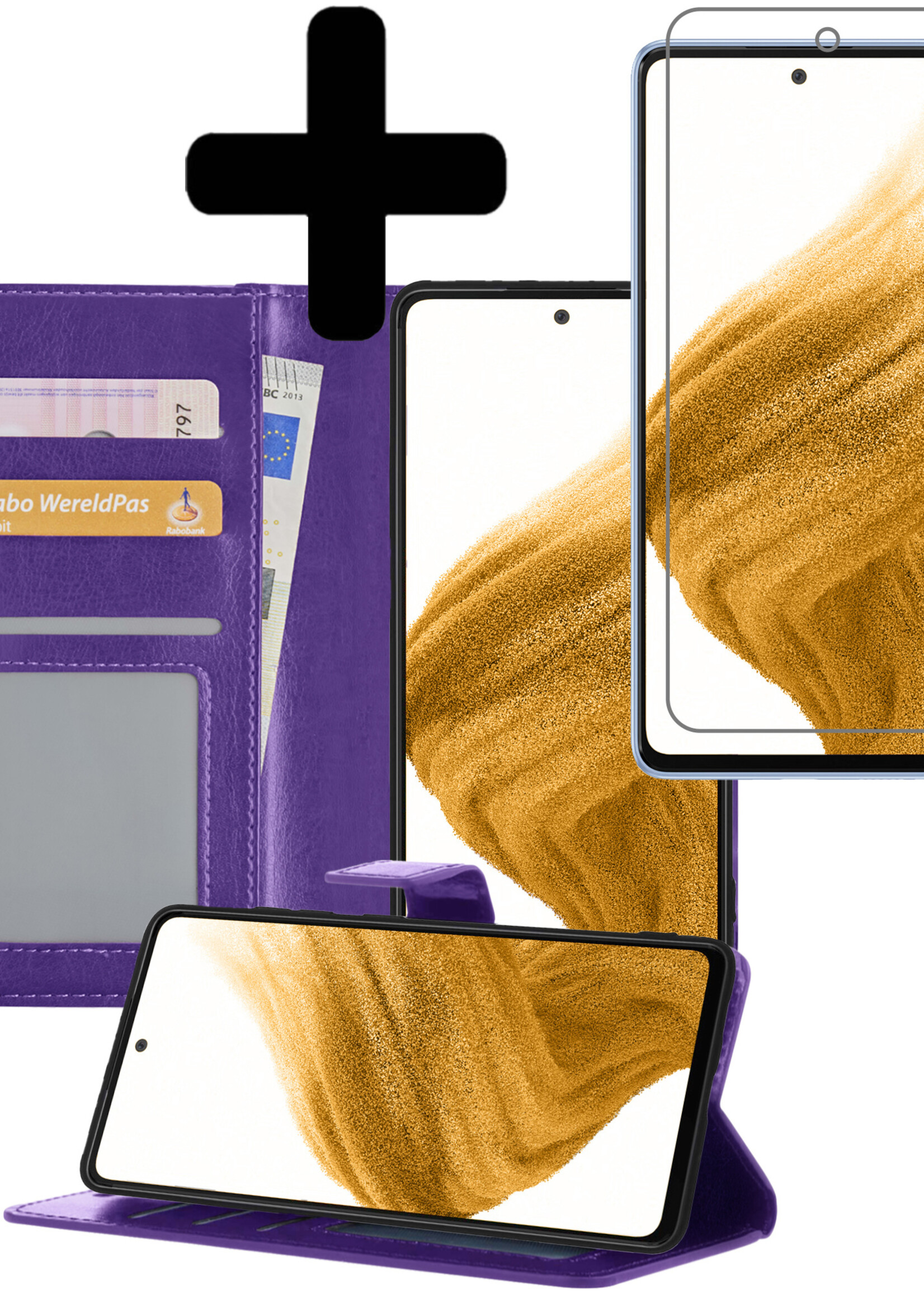 LUQ Hoesje Geschikt voor Samsung A53 Hoesje Book Case Hoes Wallet Cover Met Screenprotector - Hoes Geschikt voor Samsung Galaxy A53 Hoesje Bookcase Hoes - Paars