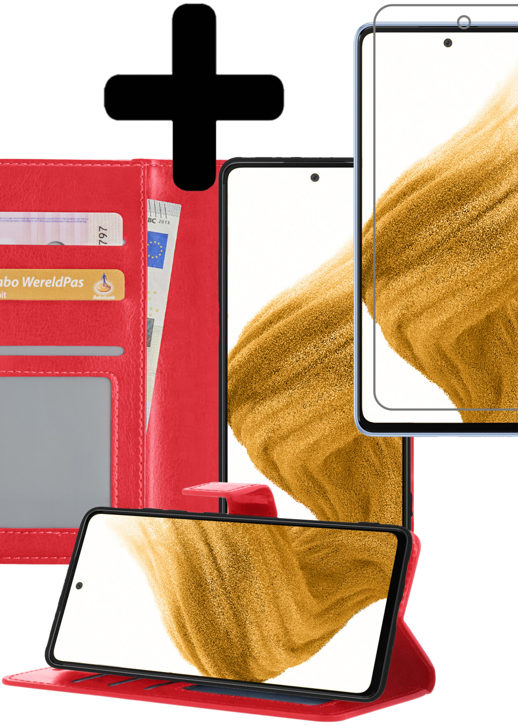 LUQ Hoesje Geschikt voor Samsung A53 Hoesje Book Case Hoes Wallet Cover Met Screenprotector - Hoes Geschikt voor Samsung Galaxy A53 Hoesje Bookcase Hoes - Rood