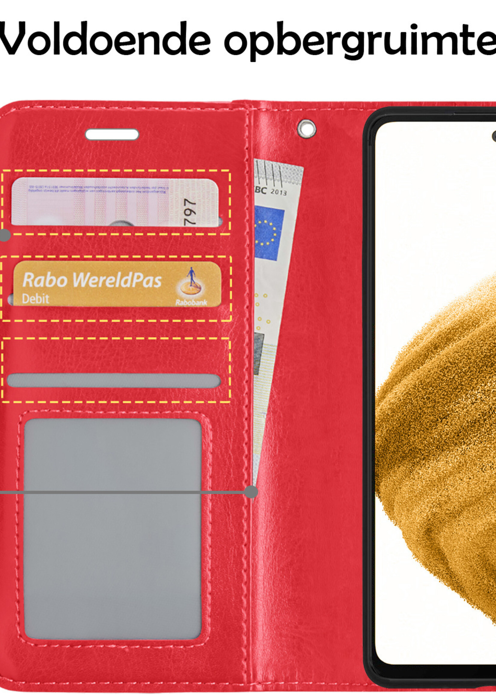 LUQ Hoesje Geschikt voor Samsung A53 Hoesje Book Case Hoes Wallet Cover Met Screenprotector - Hoes Geschikt voor Samsung Galaxy A53 Hoesje Bookcase Hoes - Rood
