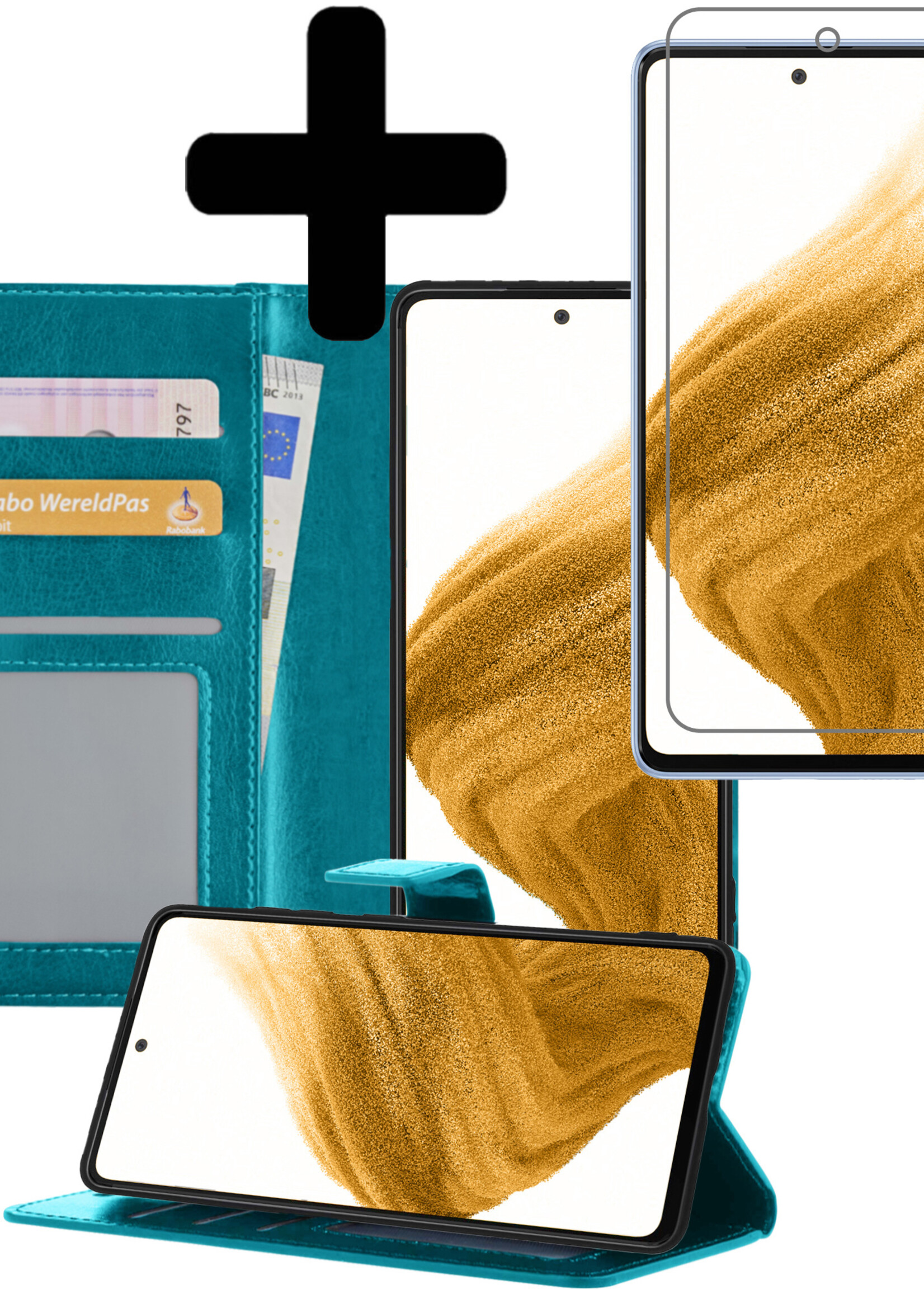 LUQ Hoesje Geschikt voor Samsung A53 Hoesje Book Case Hoes Wallet Cover Met Screenprotector - Hoes Geschikt voor Samsung Galaxy A53 Hoesje Bookcase Hoes - Turquoise