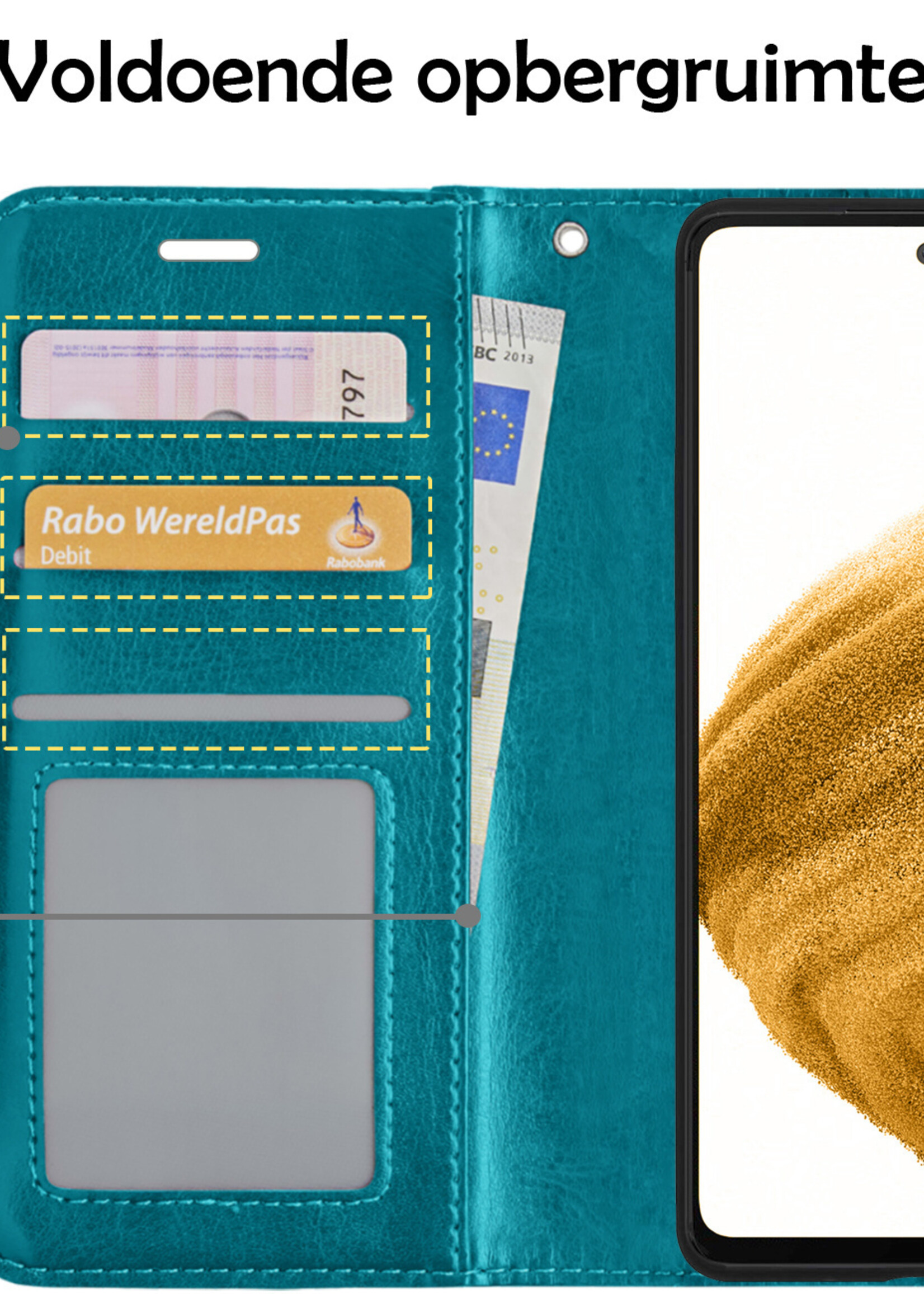 LUQ Hoesje Geschikt voor Samsung A53 Hoesje Book Case Hoes Wallet Cover Met Screenprotector - Hoes Geschikt voor Samsung Galaxy A53 Hoesje Bookcase Hoes - Turquoise