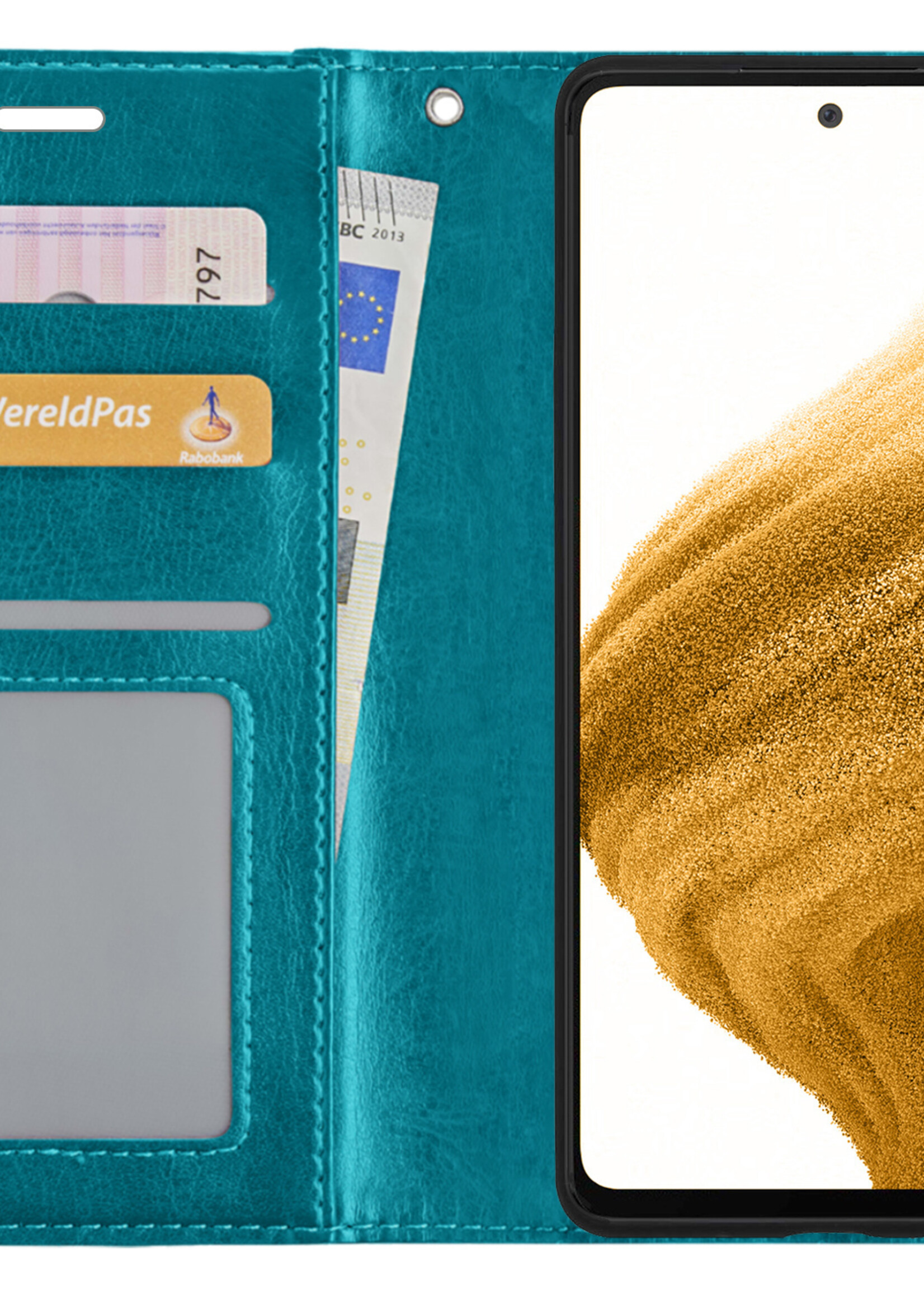 LUQ Hoesje Geschikt voor Samsung A53 Hoesje Book Case Hoes Wallet Cover Met Screenprotector - Hoes Geschikt voor Samsung Galaxy A53 Hoesje Bookcase Hoes - Turquoise