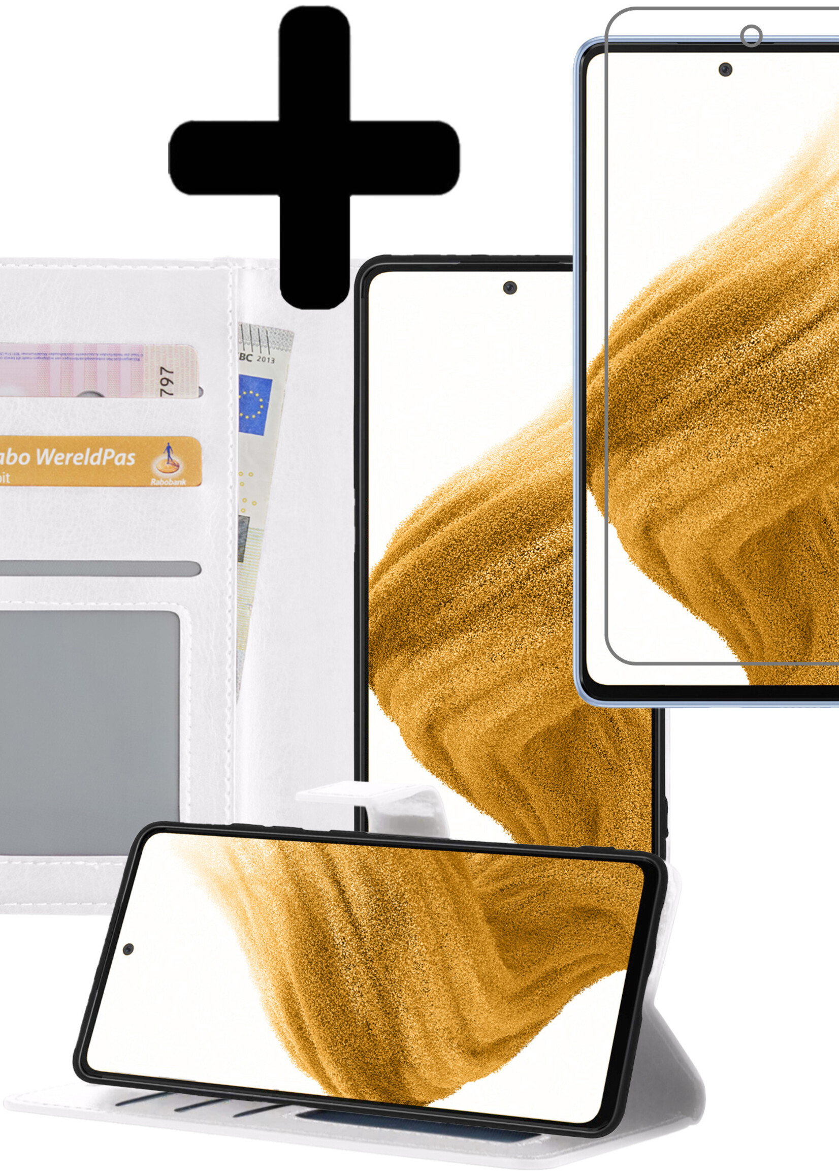 LUQ Hoesje Geschikt voor Samsung A53 Hoesje Book Case Hoes Wallet Cover Met Screenprotector - Hoes Geschikt voor Samsung Galaxy A53 Hoesje Bookcase Hoes - Wit