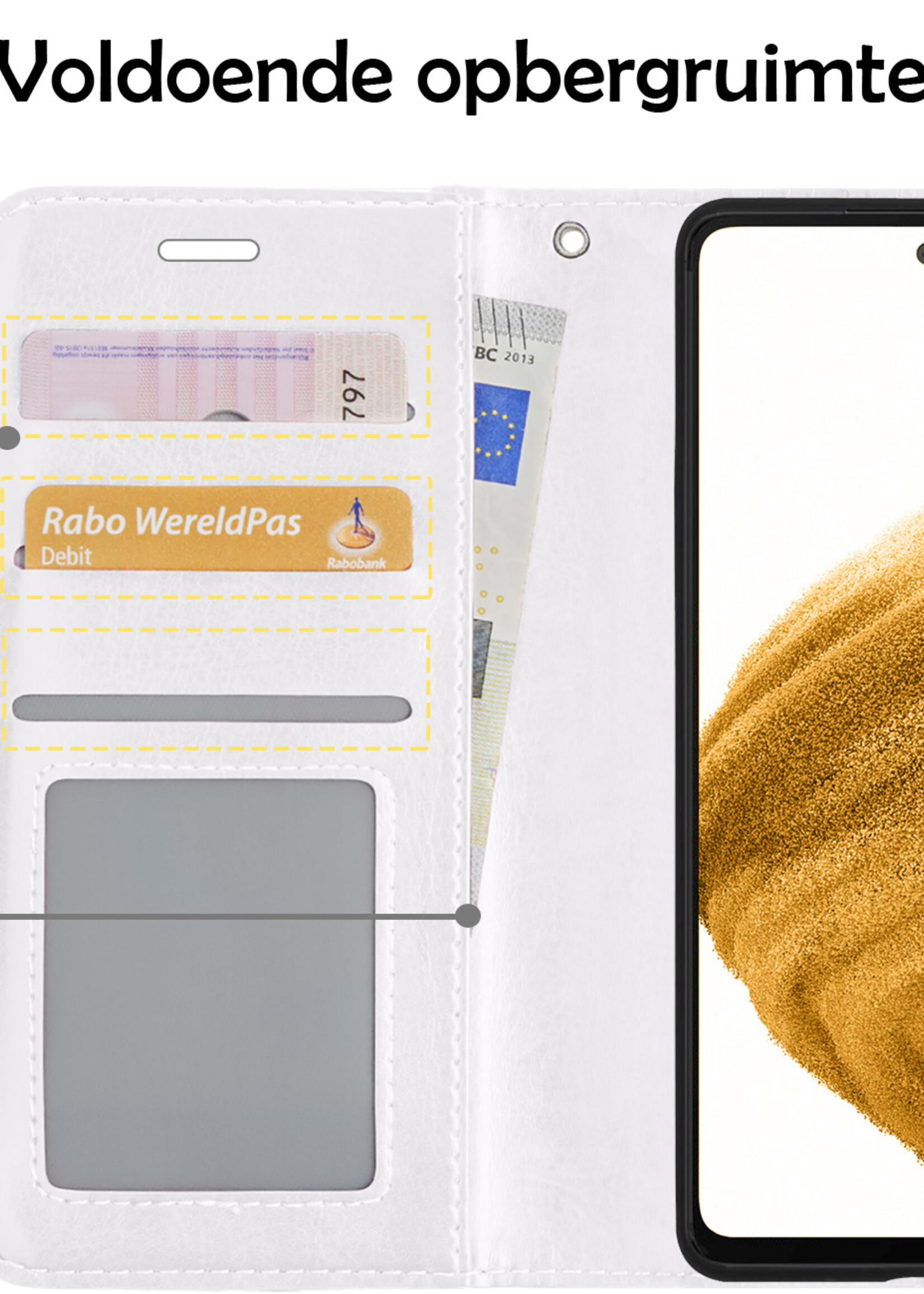 LUQ Hoesje Geschikt voor Samsung A53 Hoesje Book Case Hoes Wallet Cover Met Screenprotector - Hoes Geschikt voor Samsung Galaxy A53 Hoesje Bookcase Hoes - Wit