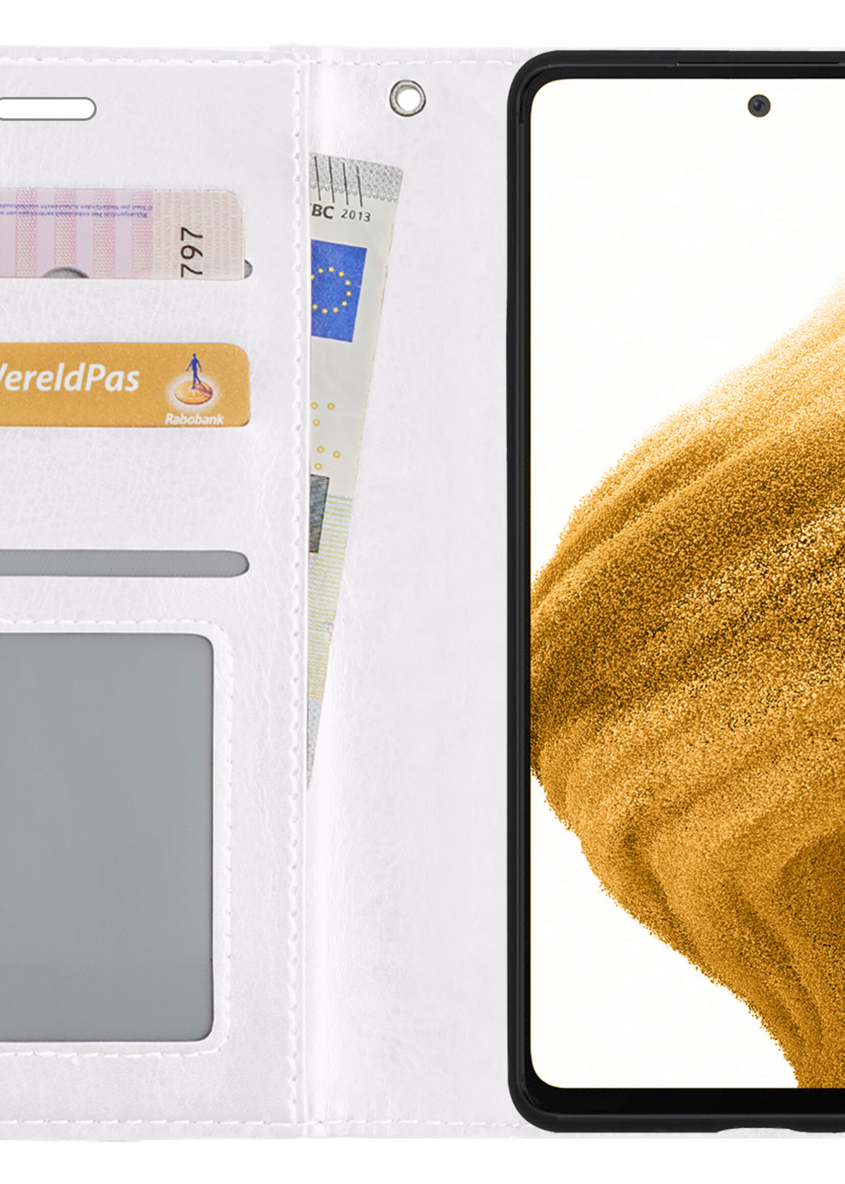 LUQ Hoesje Geschikt voor Samsung A53 Hoesje Book Case Hoes Wallet Cover Met Screenprotector - Hoes Geschikt voor Samsung Galaxy A53 Hoesje Bookcase Hoes - Wit