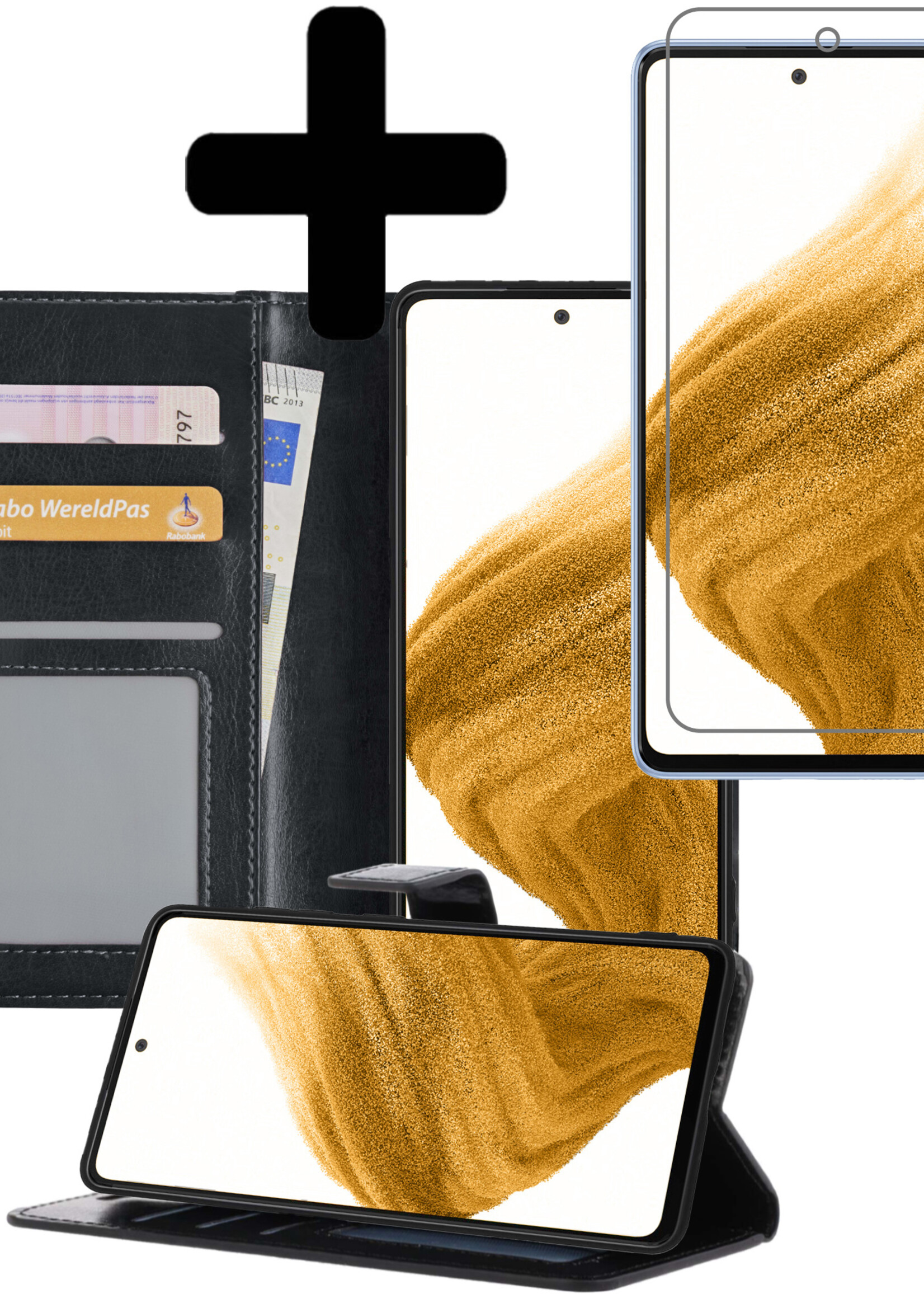 LUQ Hoesje Geschikt voor Samsung A53 Hoesje Book Case Hoes Wallet Cover Met Screenprotector - Hoes Geschikt voor Samsung Galaxy A53 Hoesje Bookcase Hoes - Zwart