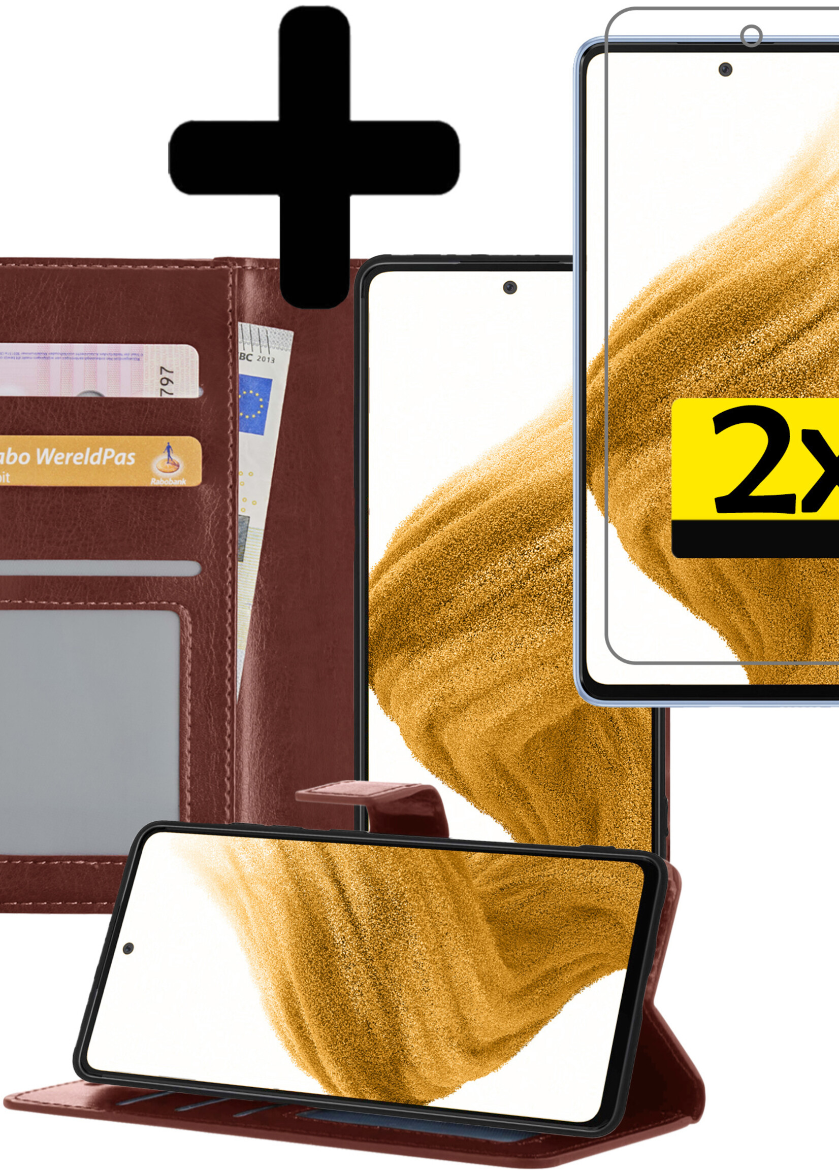 LUQ Hoesje Geschikt voor Samsung S21 Hoesje Book Case Hoes Wallet Cover Met 2x Screenprotector - Hoes Geschikt voor Samsung Galaxy S21 Hoesje Bookcase Hoes - Bruin