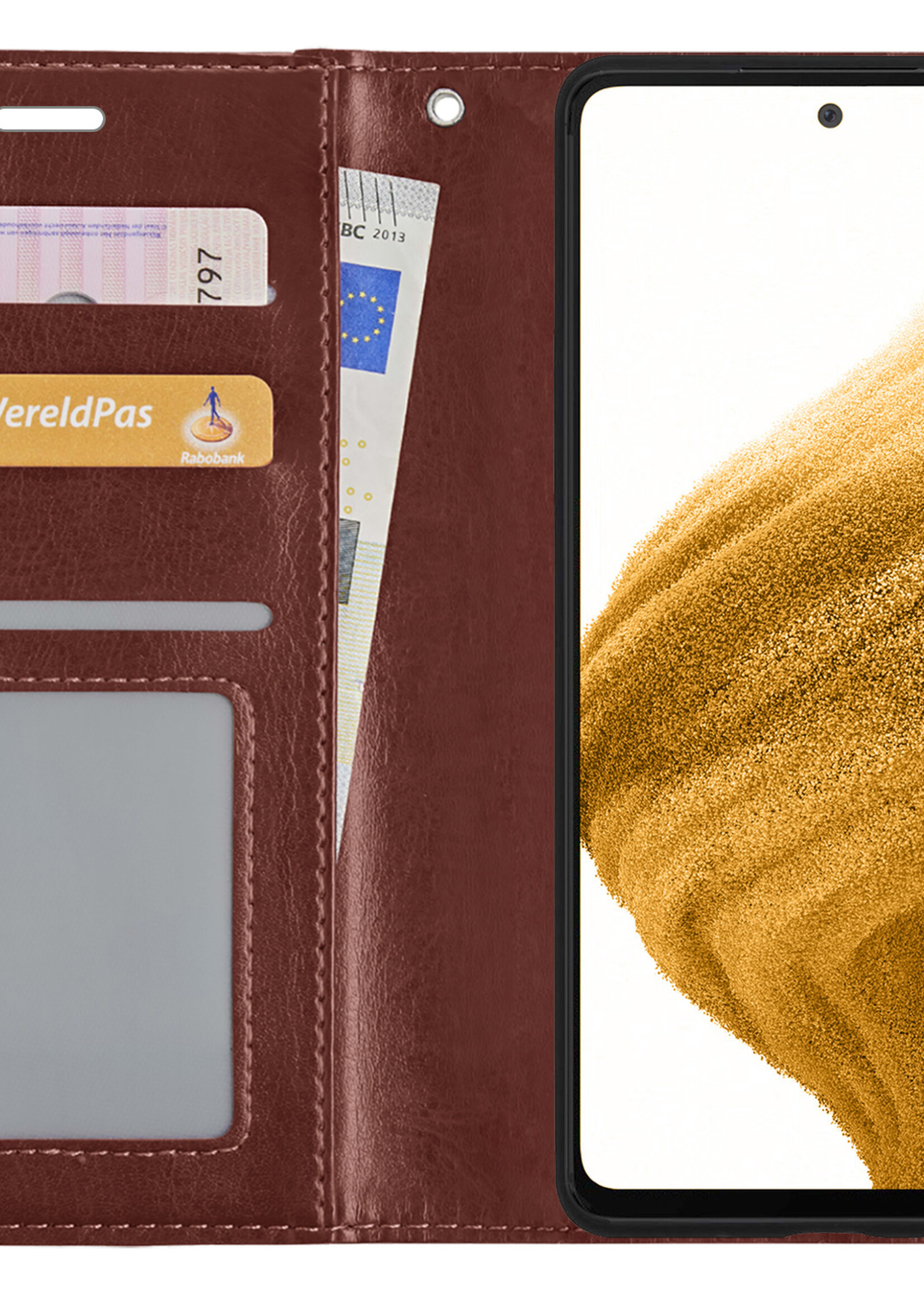 LUQ Hoesje Geschikt voor Samsung S21 Hoesje Book Case Hoes Wallet Cover Met 2x Screenprotector - Hoes Geschikt voor Samsung Galaxy S21 Hoesje Bookcase Hoes - Bruin