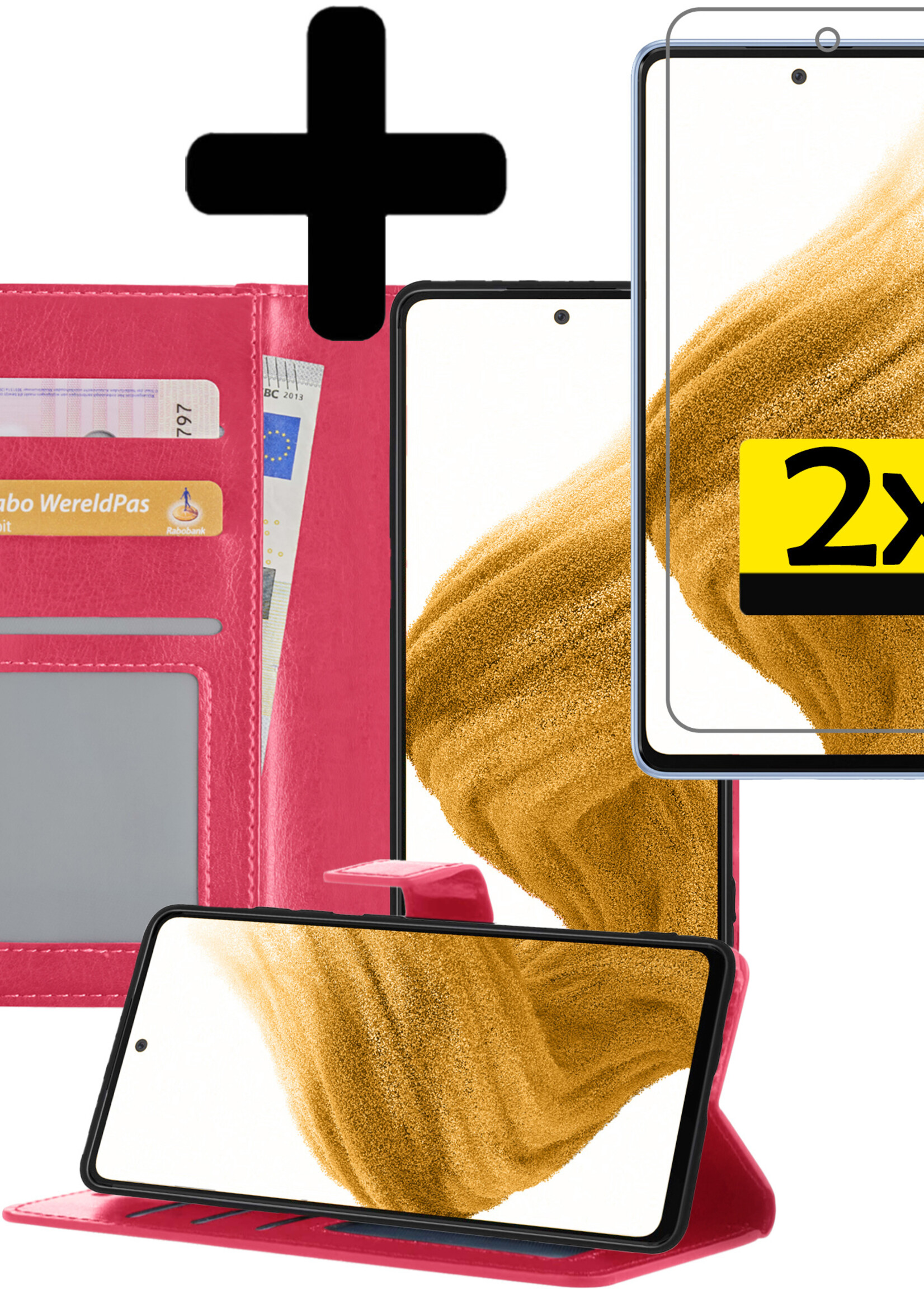 LUQ Hoesje Geschikt voor Samsung S21 Hoesje Book Case Hoes Wallet Cover Met 2x Screenprotector - Hoes Geschikt voor Samsung Galaxy S21 Hoesje Bookcase Hoes - Donkerroze