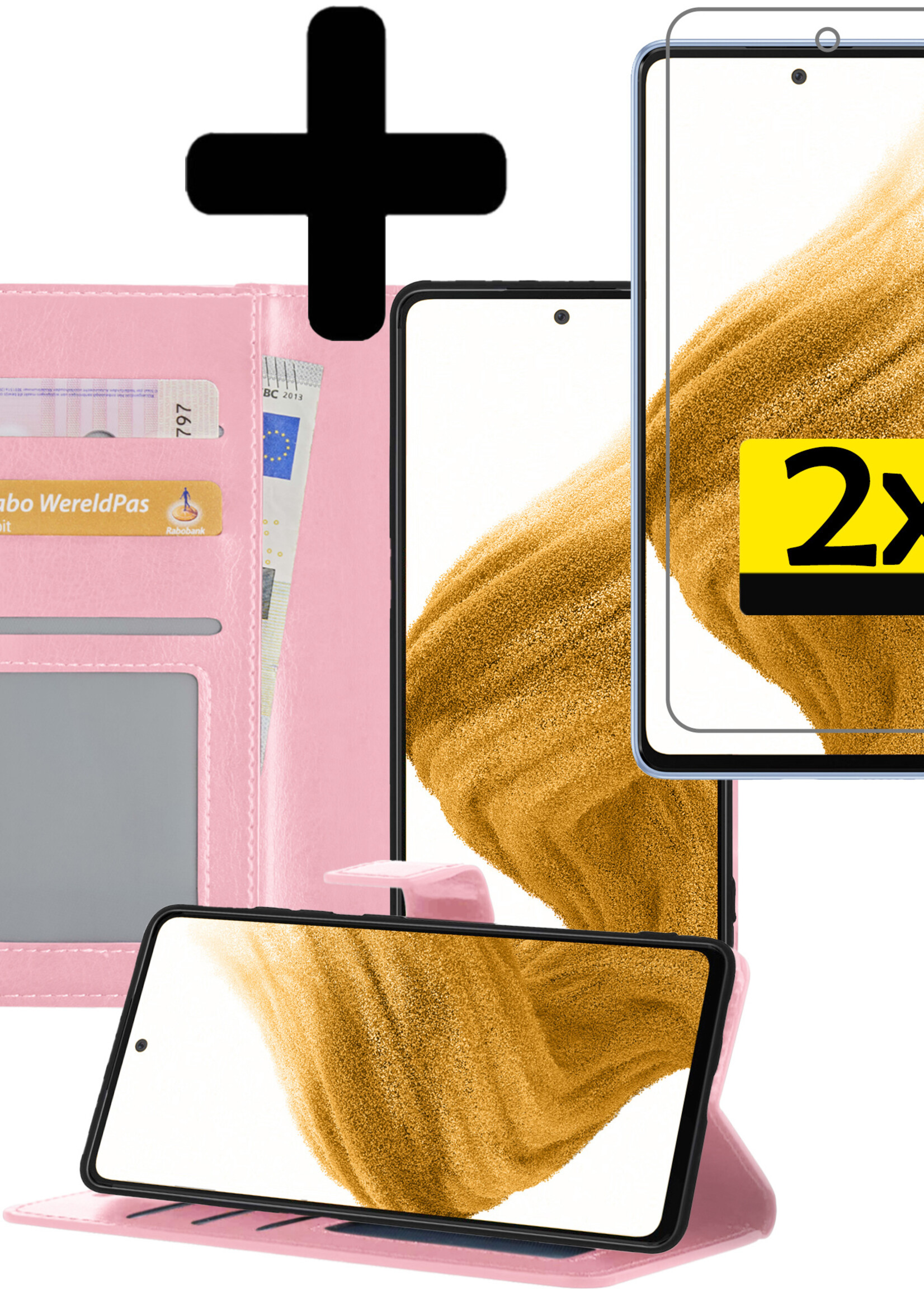 LUQ Hoesje Geschikt voor Samsung S21 Hoesje Book Case Hoes Wallet Cover Met 2x Screenprotector - Hoes Geschikt voor Samsung Galaxy S21 Hoesje Bookcase Hoes - Lichtroze