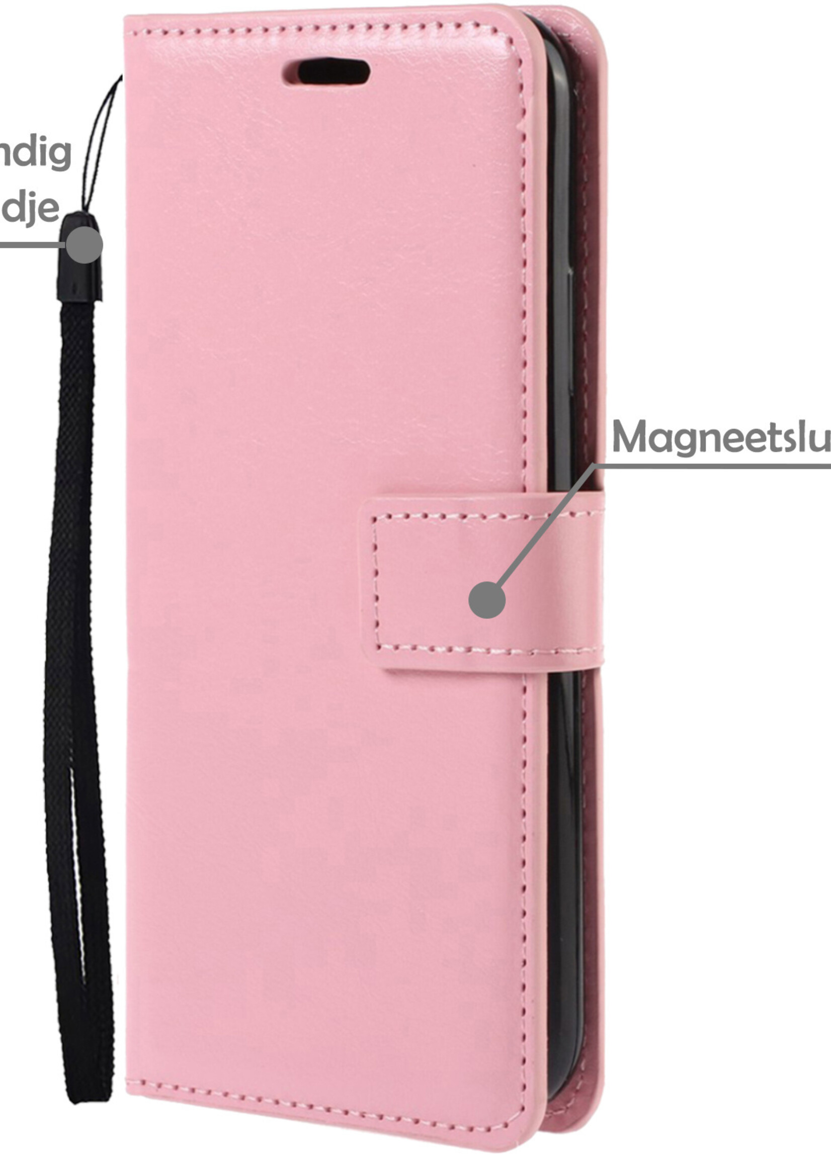 LUQ Hoesje Geschikt voor Samsung S21 Hoesje Book Case Hoes Wallet Cover Met 2x Screenprotector - Hoes Geschikt voor Samsung Galaxy S21 Hoesje Bookcase Hoes - Lichtroze