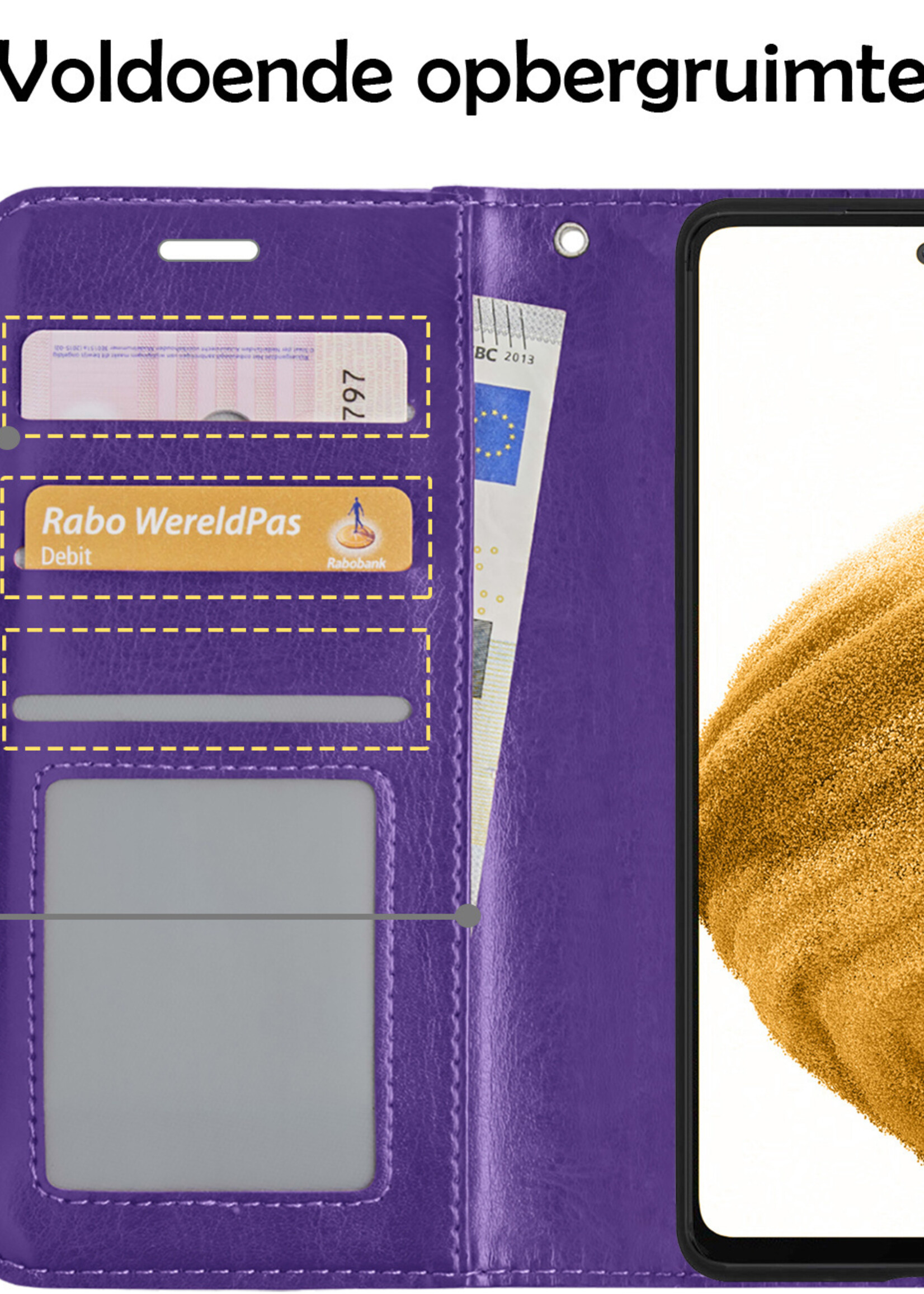 LUQ Hoesje Geschikt voor Samsung S21 Hoesje Book Case Hoes Wallet Cover Met 2x Screenprotector - Hoes Geschikt voor Samsung Galaxy S21 Hoesje Bookcase Hoes - Paars
