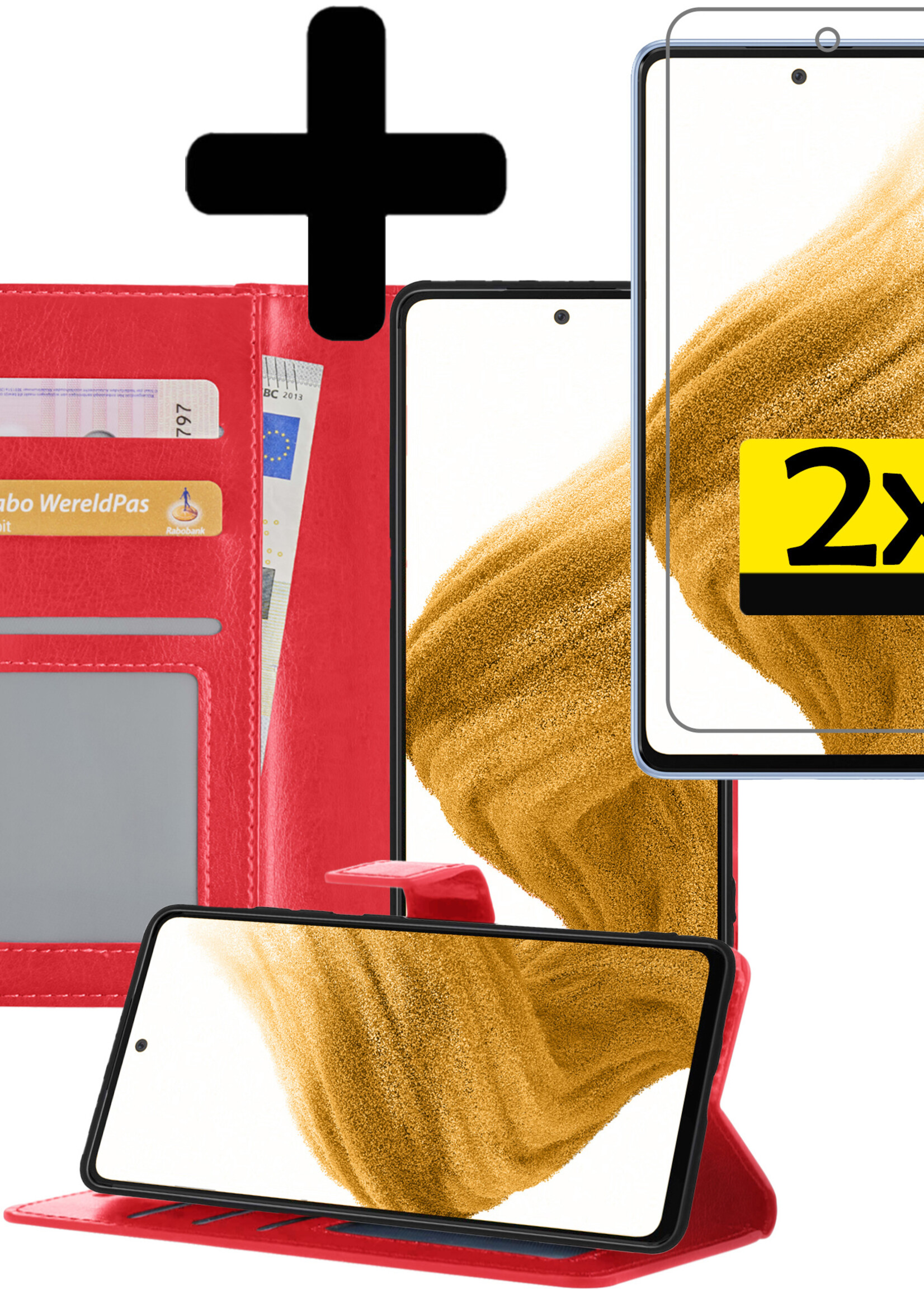 LUQ Hoesje Geschikt voor Samsung S21 Hoesje Book Case Hoes Wallet Cover Met 2x Screenprotector - Hoes Geschikt voor Samsung Galaxy S21 Hoesje Bookcase Hoes - Rood