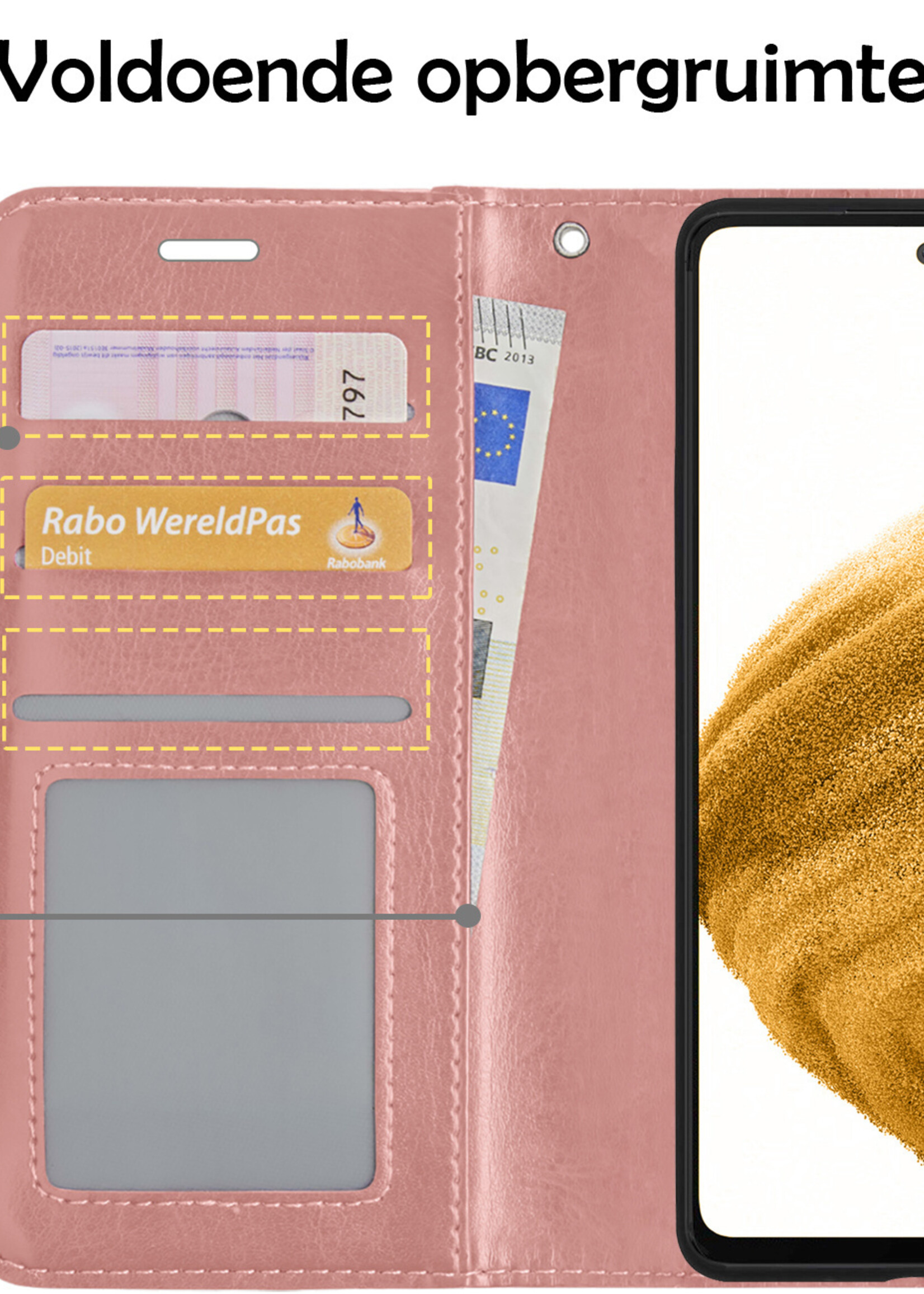 LUQ Hoesje Geschikt voor Samsung S21 Hoesje Book Case Hoes Wallet Cover Met 2x Screenprotector - Hoes Geschikt voor Samsung Galaxy S21 Hoesje Bookcase Hoes - Rosé goud