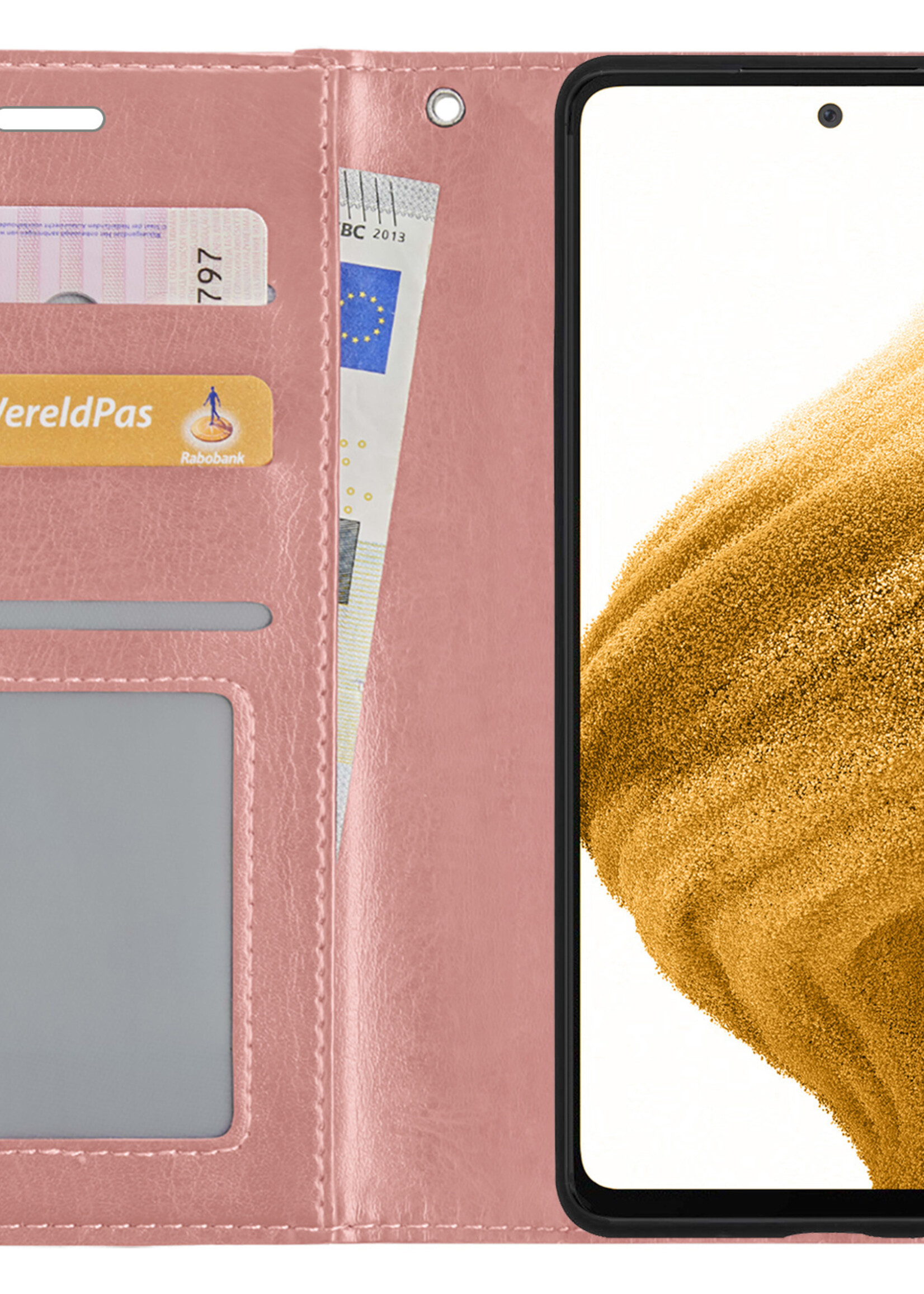 LUQ Hoesje Geschikt voor Samsung S21 Hoesje Book Case Hoes Wallet Cover Met 2x Screenprotector - Hoes Geschikt voor Samsung Galaxy S21 Hoesje Bookcase Hoes - Rosé goud