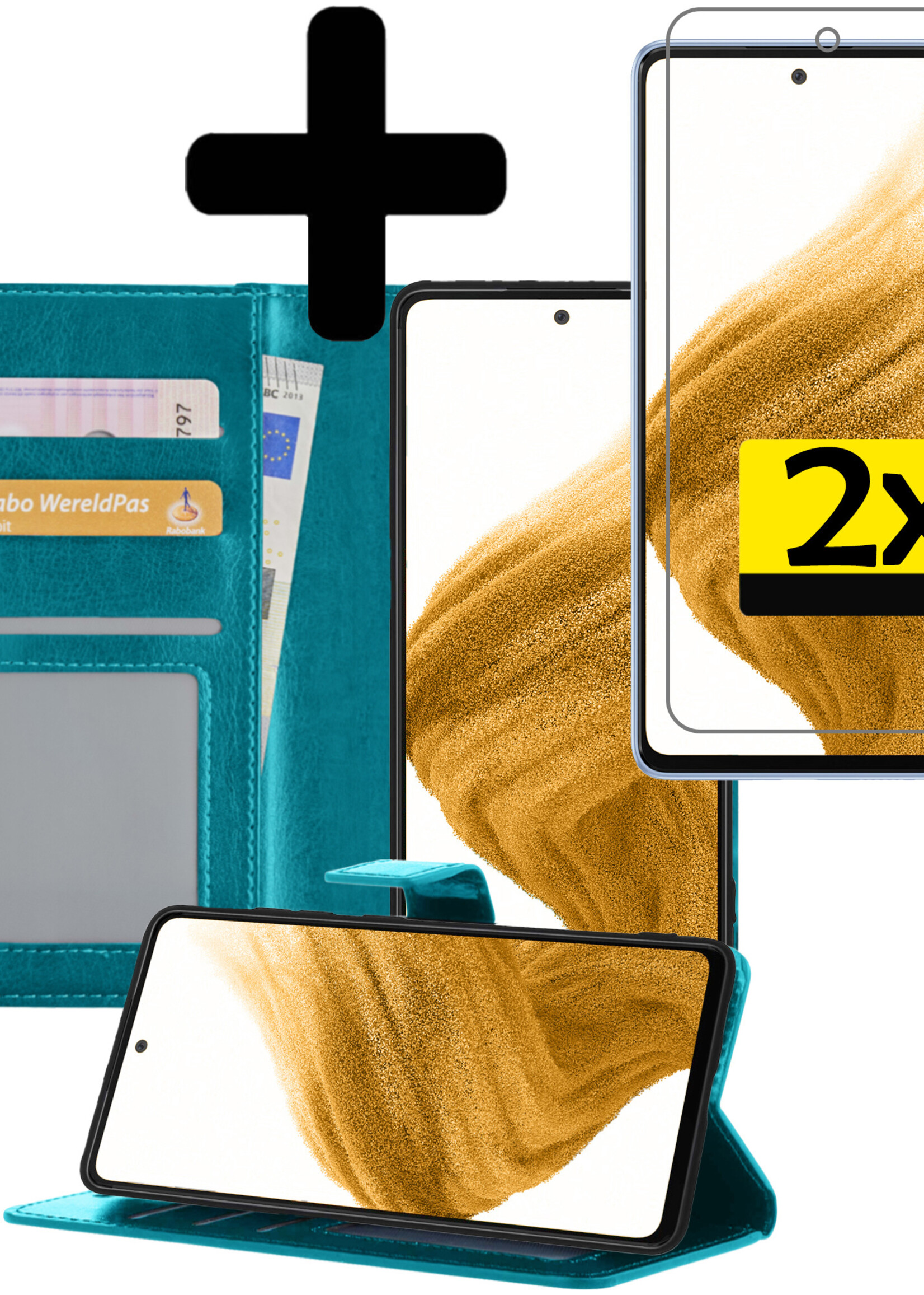 LUQ Hoesje Geschikt voor Samsung S21 Hoesje Book Case Hoes Wallet Cover Met 2x Screenprotector - Hoes Geschikt voor Samsung Galaxy S21 Hoesje Bookcase Hoes - Turquoise