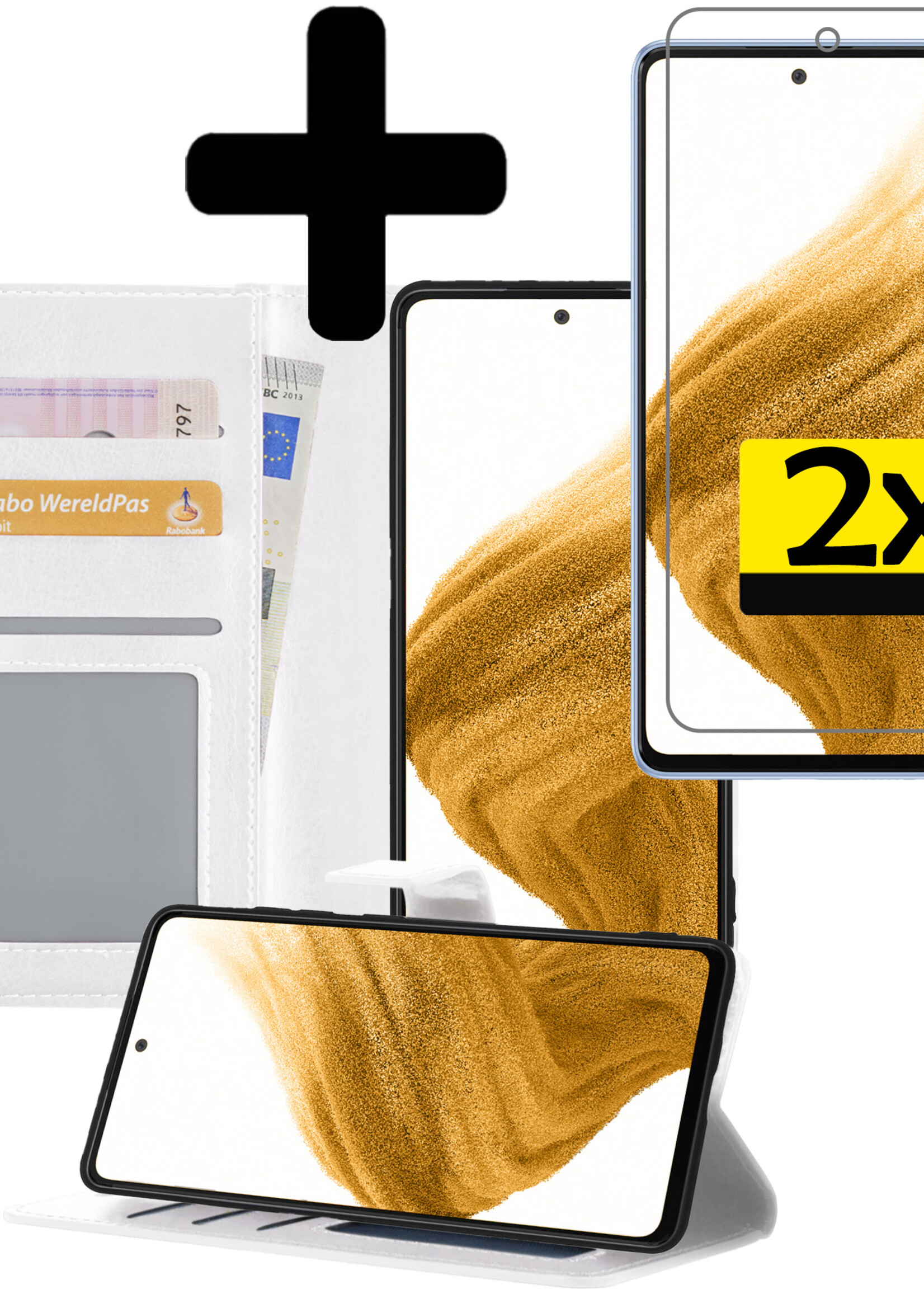 LUQ Hoesje Geschikt voor Samsung S21 Hoesje Book Case Hoes Wallet Cover Met 2x Screenprotector - Hoes Geschikt voor Samsung Galaxy S21 Hoesje Bookcase Hoes - Wit