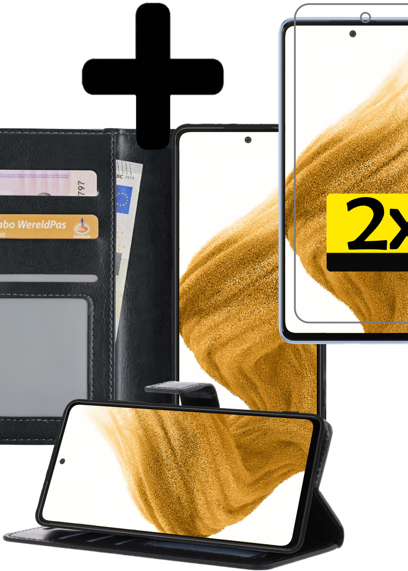 LUQ Hoesje Geschikt voor Samsung S21 Hoesje Book Case Hoes Wallet Cover Met 2x Screenprotector - Hoes Geschikt voor Samsung Galaxy S21 Hoesje Bookcase Hoes - Zwart