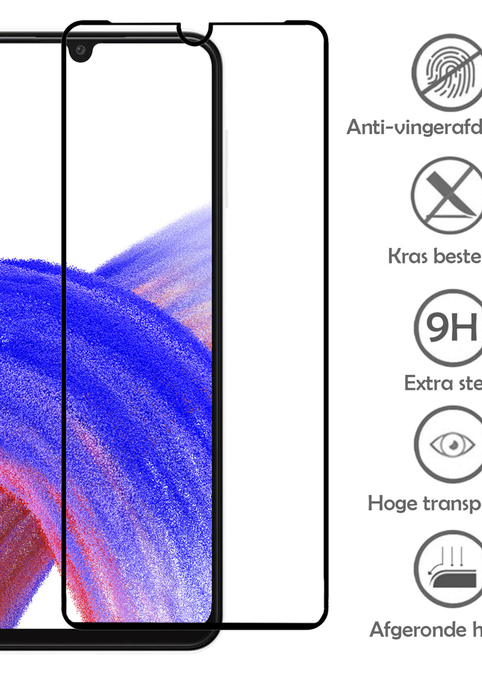 LUQ Screenprotector Geschikt voor Samsung A33 Screenprotector Glas Full Cover - Screenprotector Geschikt voor Samsung Galaxy A33 Screenprotector Full Cover - 2 Stuks