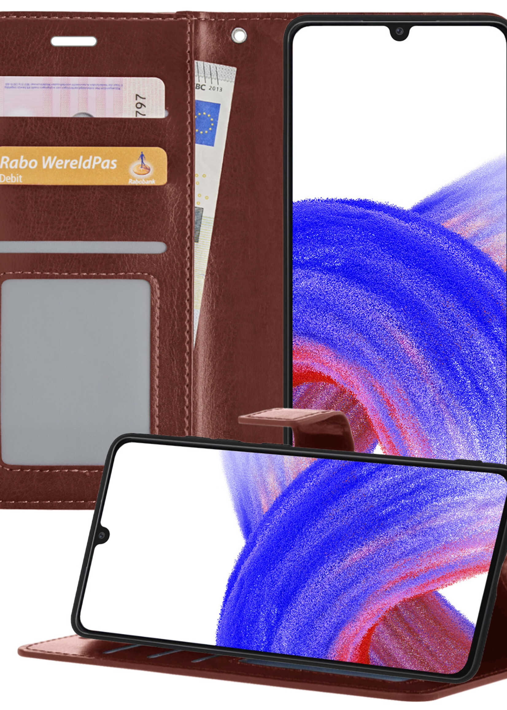 LUQ Hoesje Geschikt voor Samsung A33 Hoesje Book Case Hoes Wallet Cover - Hoes Geschikt voor Samsung Galaxy A33 Hoesje Bookcase Hoes - Bruin