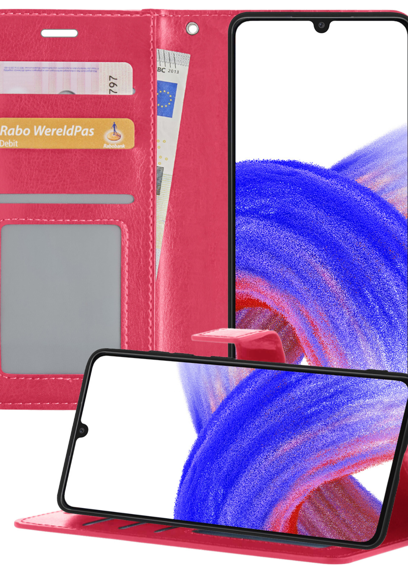 LUQ Hoesje Geschikt voor Samsung A33 Hoesje Book Case Hoes Wallet Cover - Hoes Geschikt voor Samsung Galaxy A33 Hoesje Bookcase Hoes - Donkerroze