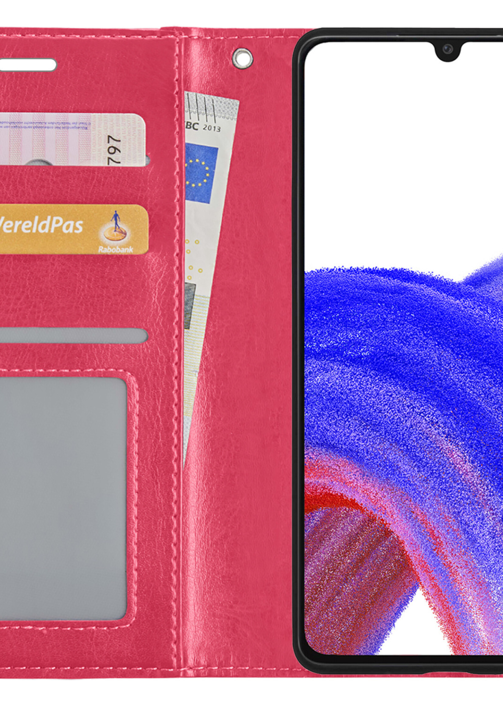 LUQ Hoesje Geschikt voor Samsung A33 Hoesje Book Case Hoes Wallet Cover - Hoes Geschikt voor Samsung Galaxy A33 Hoesje Bookcase Hoes - Donkerroze