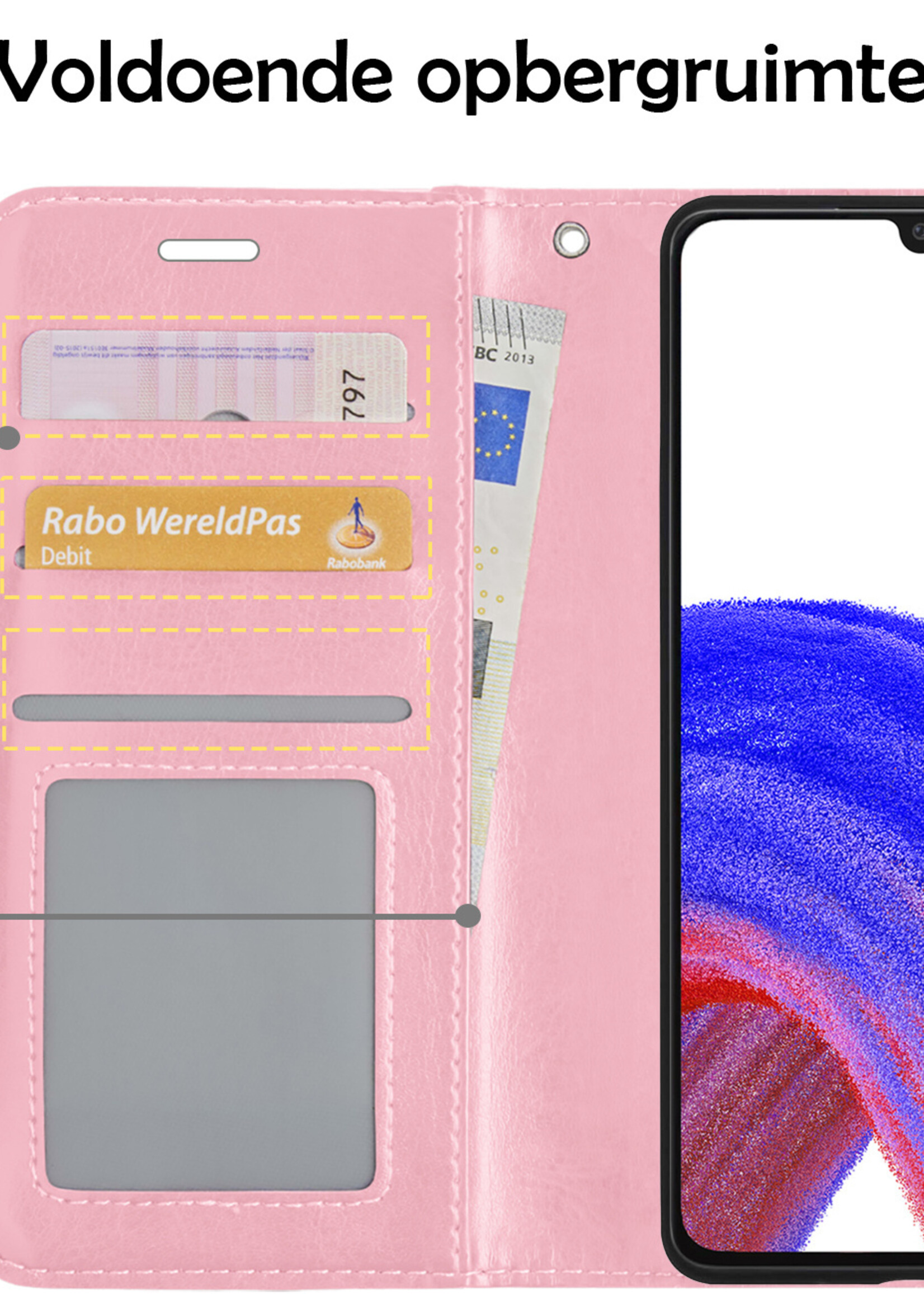 LUQ Hoesje Geschikt voor Samsung A33 Hoesje Book Case Hoes Wallet Cover - Hoes Geschikt voor Samsung Galaxy A33 Hoesje Bookcase Hoes - Lichtroze