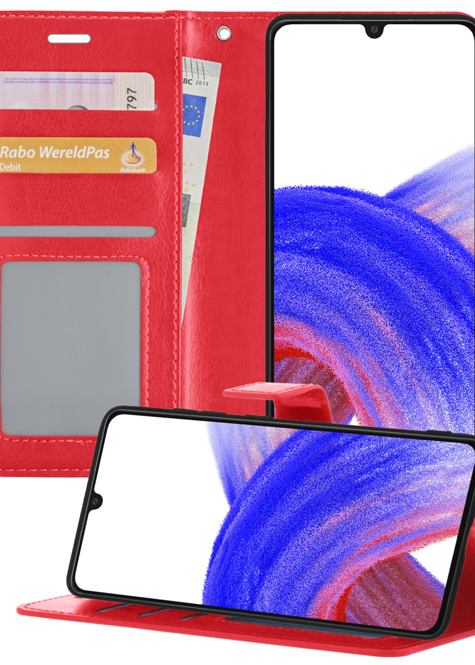 LUQ Hoesje Geschikt voor Samsung A33 Hoesje Book Case Hoes Wallet Cover - Hoes Geschikt voor Samsung Galaxy A33 Hoesje Bookcase Hoes - Rood